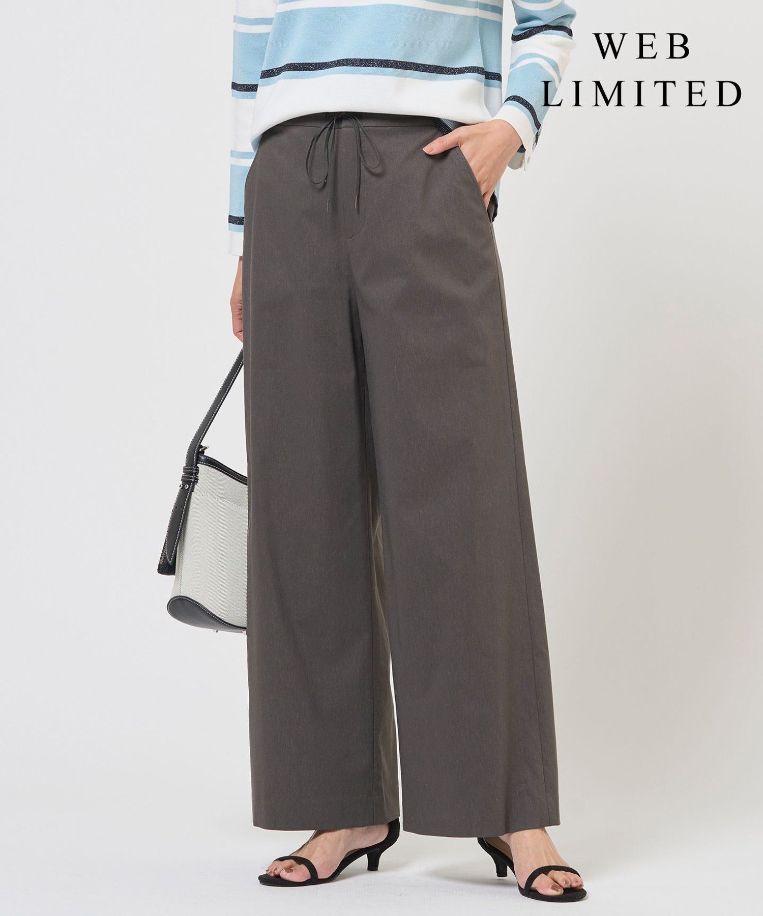 J.PRESS LADIES L 【WEB限定・人気素材・セットアップ対応】セルロースリネンストレッチ ワイドストレート パンツ ジェイプレス パンツ その他のパンツ グレー ベージュ ネイビー