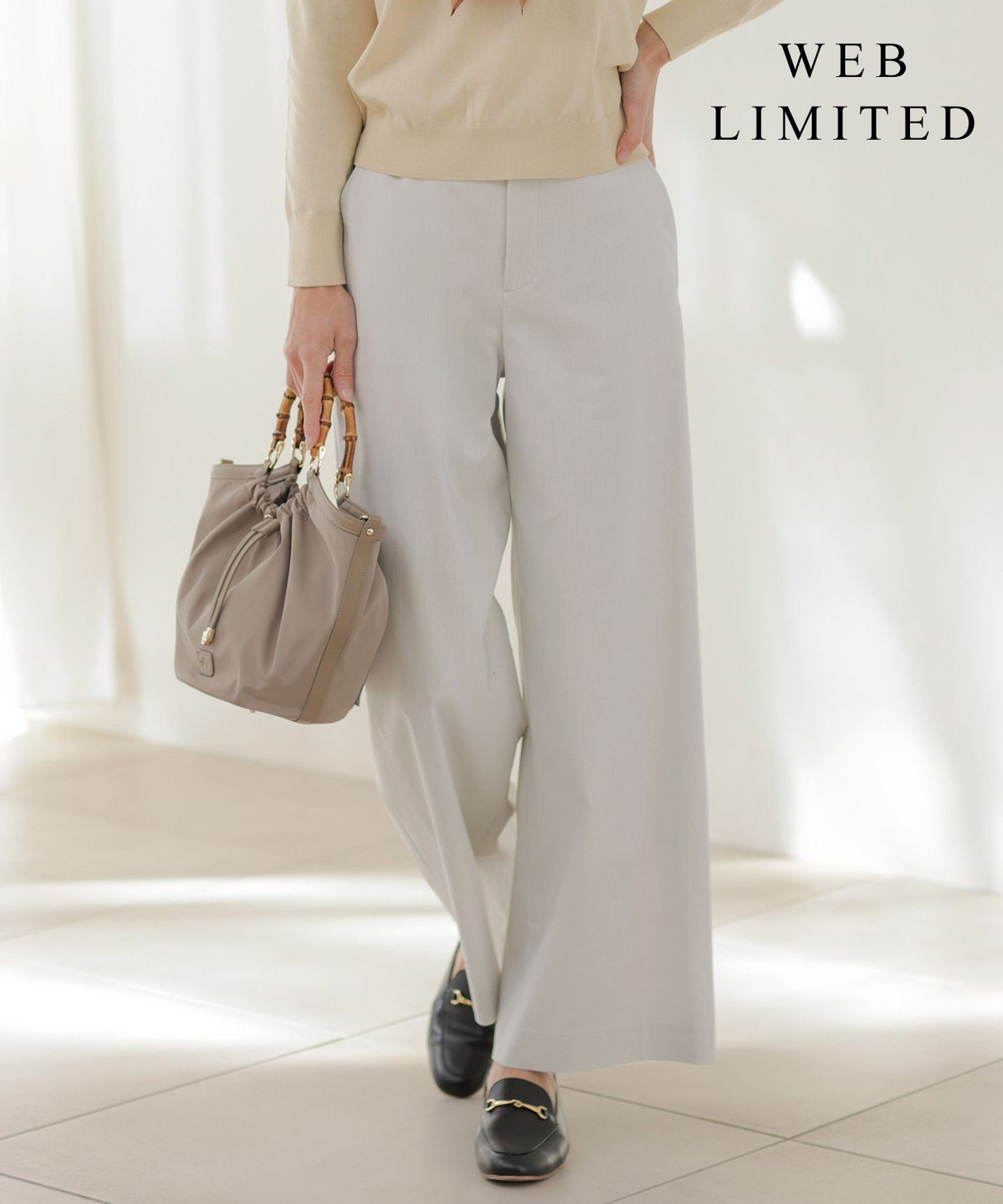 J.PRESS LADIES L 【WEB限定・人気素材・セットアップ対応】セルロースリネンストレッチ ワイドストレート パンツ ジェイプレス パンツ その他のパンツ グレー ベージュ ネイビー