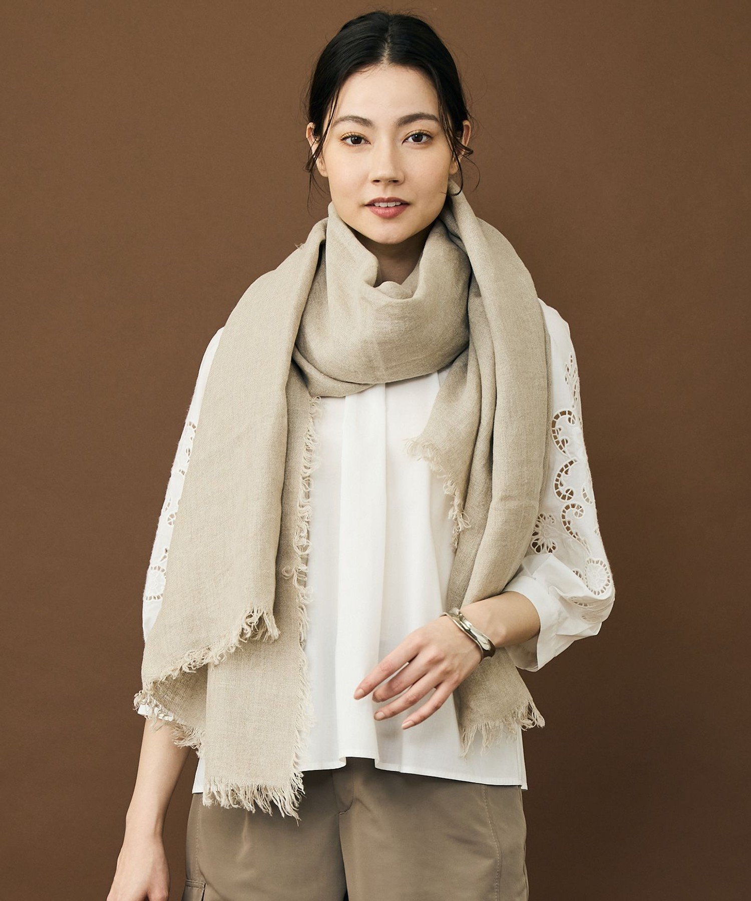 自由区 L 【SHIHOさん着用】エンブロイダリーブロードパフスリーブ ブラウス ジユウク トップス シャツ・ブラウス ホワイト カーキグリーン