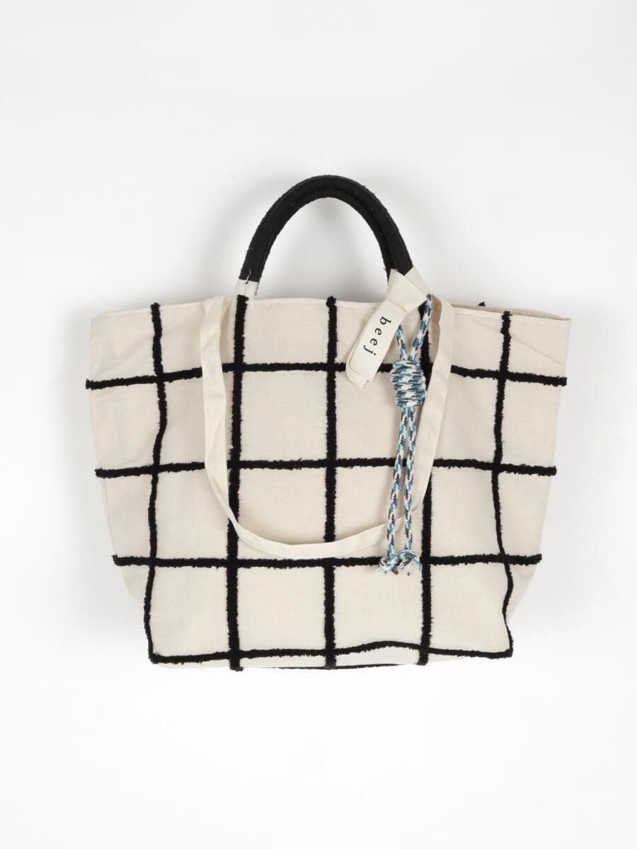 FIKA. Loop embroidered check bag ラシュッド バッグ トートバッグ ブルー ブラック【送料無料】