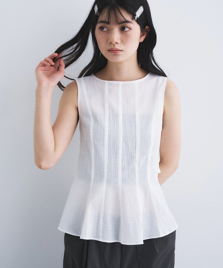 CODE A back ribbon flare tops コードエー トップス シャツ・ブラウス グレー ホワイト