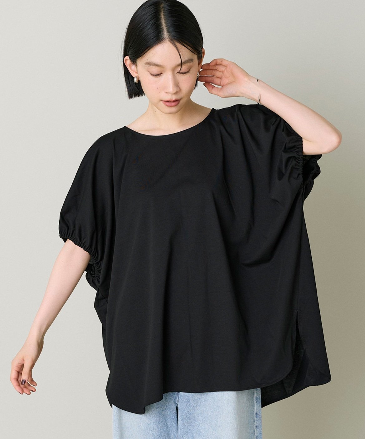 I.T.'S. international ギャザー袖カットプルオーバー イッツインターナショナル トップス カットソー・Tシャツ ブルー ブラウン ブラック