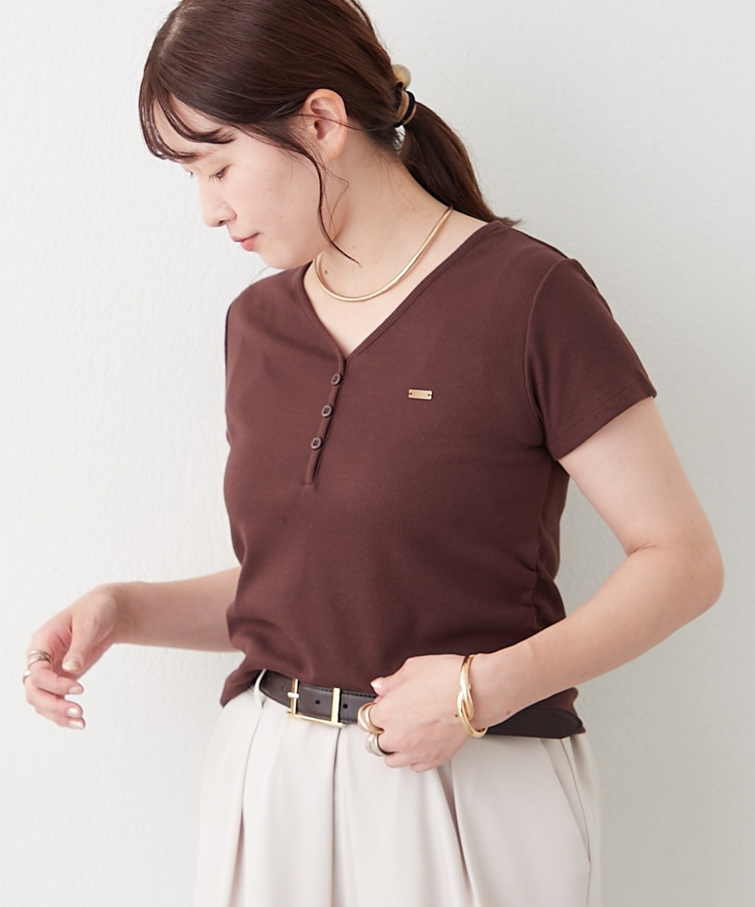 RMAF 【柔らかめなテレコ素材で伸縮性良好】ヘンリーVネックTシャツ リマインドミーアンドフォーエバー トップス その他のトップス ネイビー グレー ブラウン