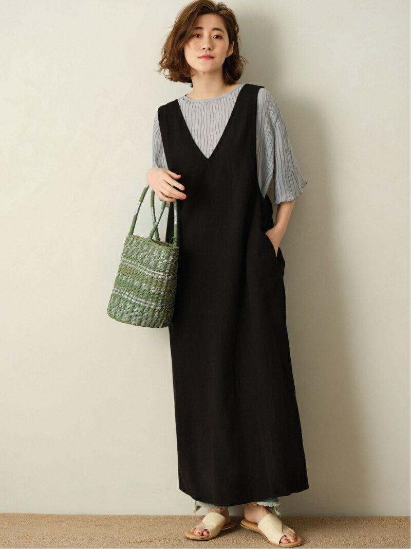 【SALE/20%OFF】GeeRA 麻入りバッククロスジャンパースカート ジーラ ワンピース・ドレス ジャンパースカート ブラック ベージュ