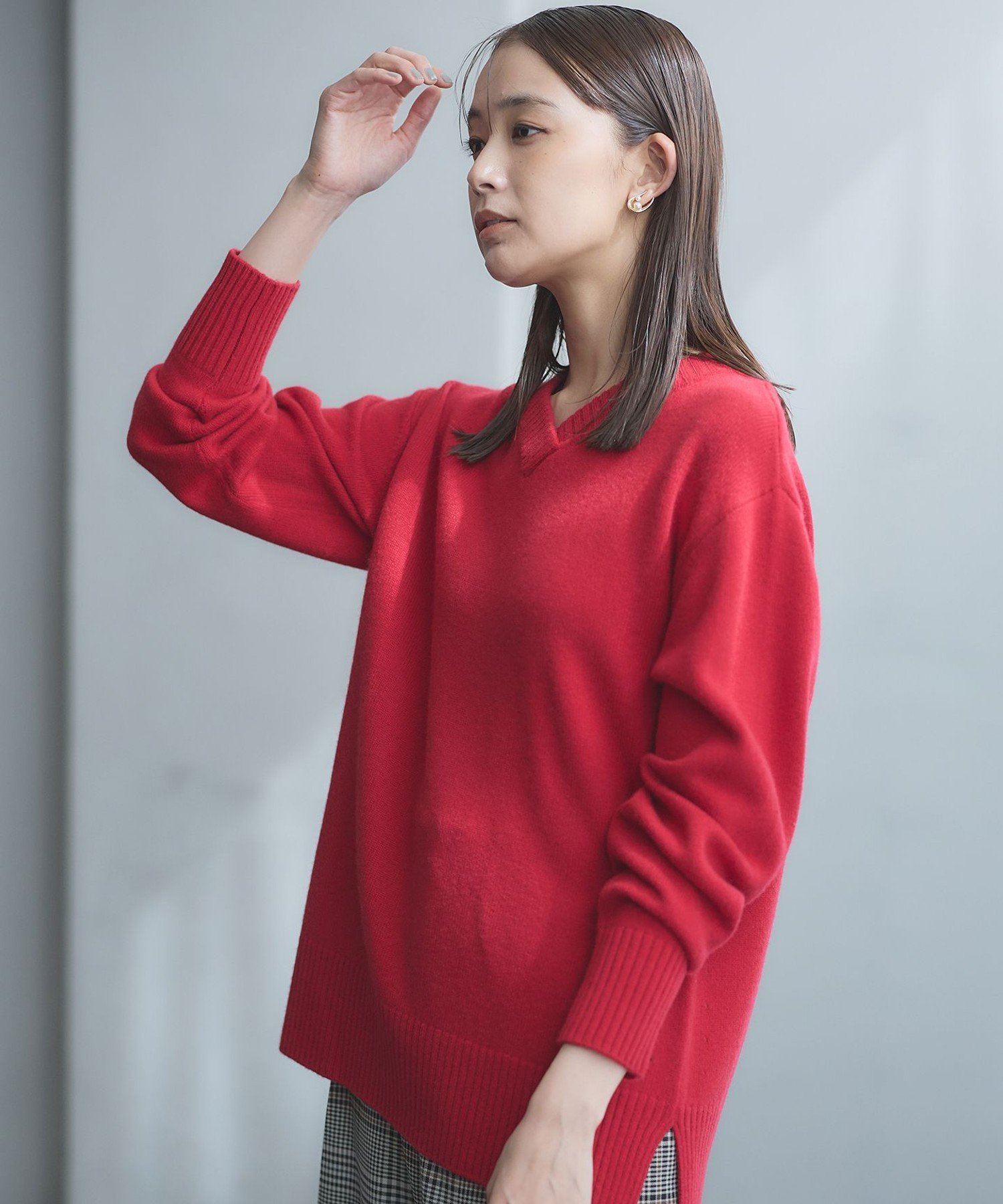 組曲 L 【WEB限定】ウールカシミヤミックスVネック ニット クミキョク トップス ニット ブルー ホワイト レッド ネイビー