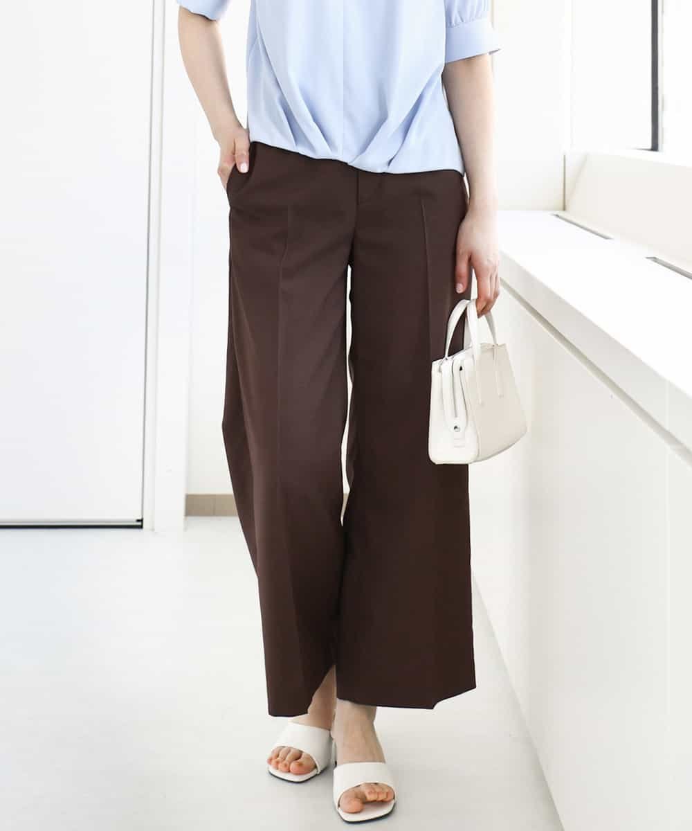 OFUON ストレッチワイドパンツ/接触冷感/洗える/WEB限定サイズあり オフオン パンツ その他のパンツ ブラウン ブラック