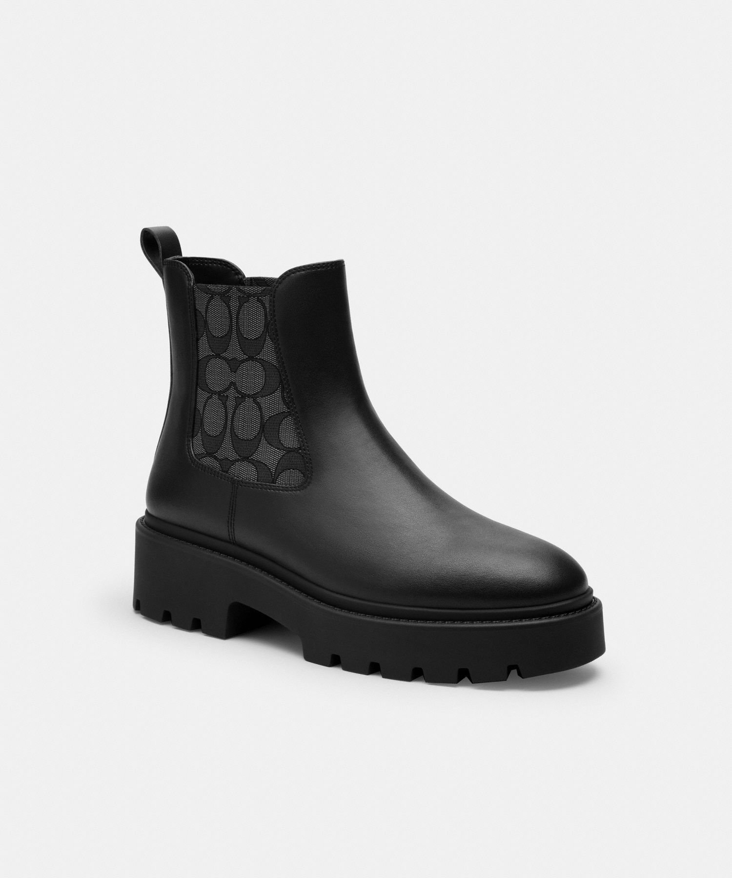 COACH OUTLET 【公式】ルーシー チェルシー ブーツ・シグネチャー ポリエステル コーチ アウトレット シューズ・靴 ブーツ ブラック【送料無料】