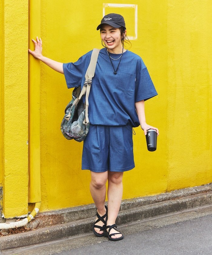 THOUSAND MILE 別注 UVカット デニムライク ショーツセットアップ フリークスストア トップス カットソー・Tシャツ ネイビー