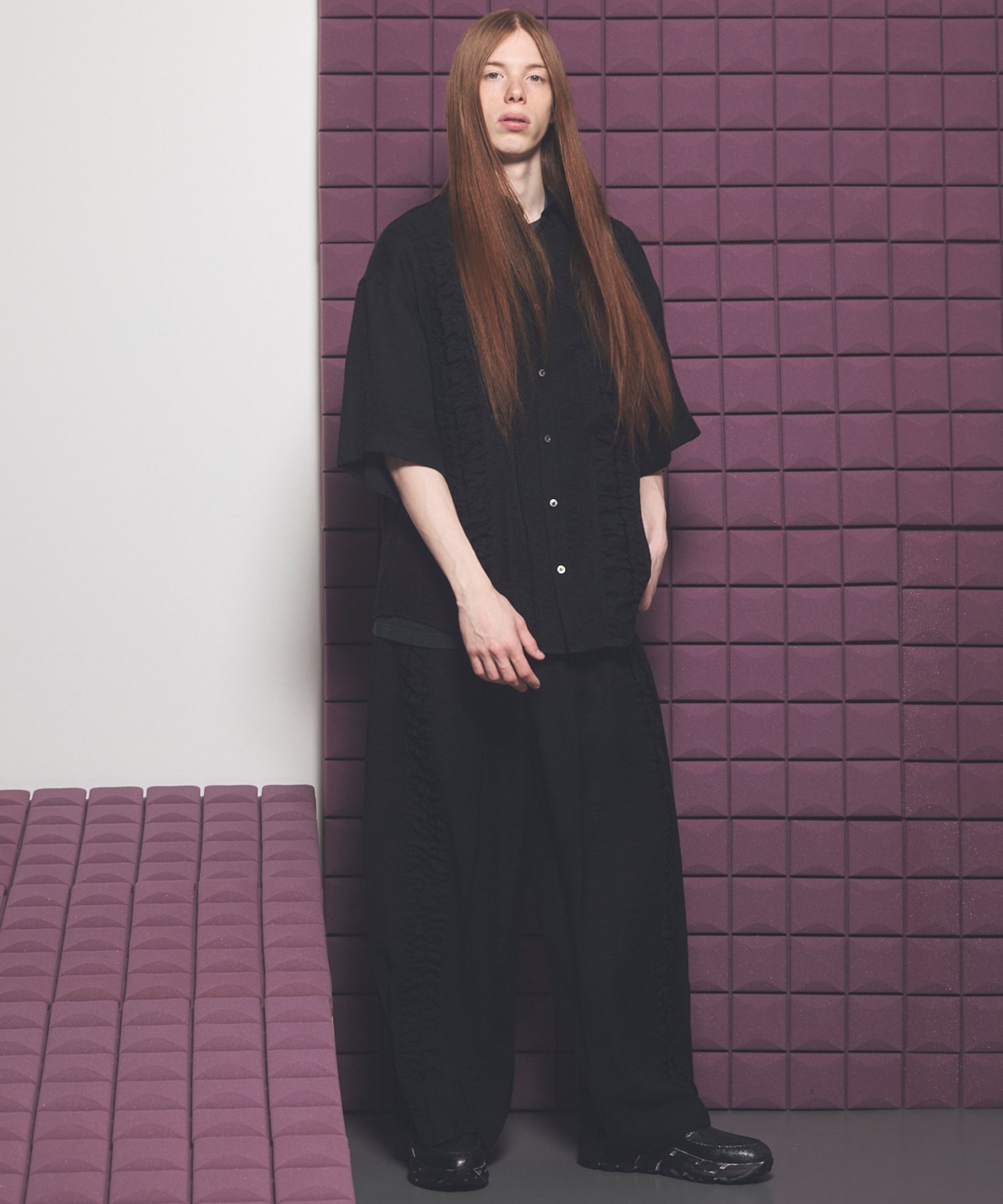 MAISON SPECIAL Gathered Ruffle Switching Prime-Over Short Sleeve Shirt メゾンスペシャル トップス シャツ・ブラウス ブラック