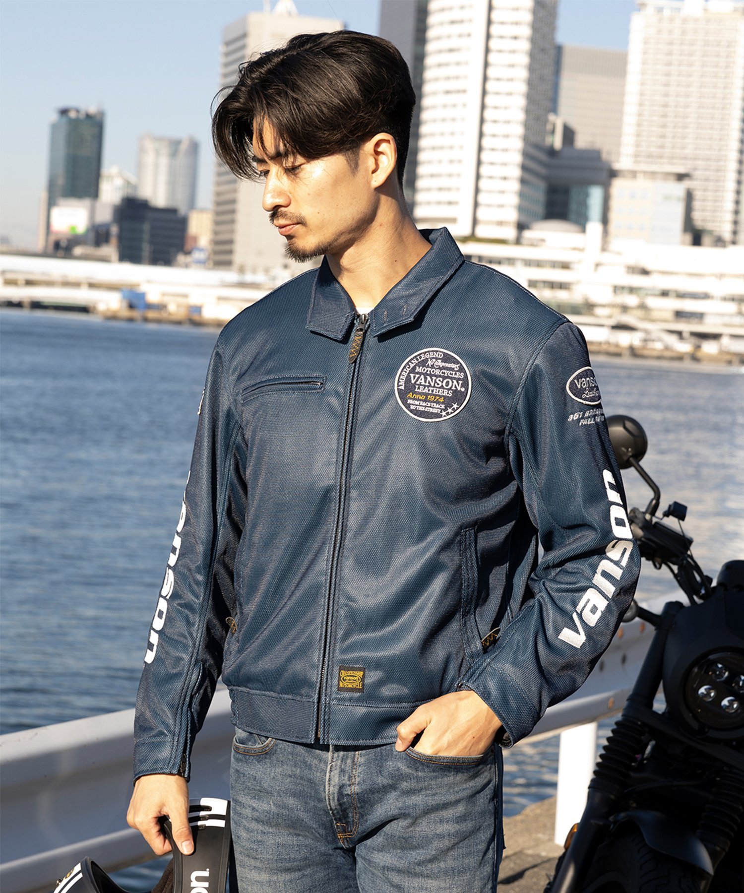 Vanson Leathers MESH SWING-TOP JACKET バンソンレザーズ ジャケット・アウター ライダースジャケット ネイビー ブラック【送料無料】