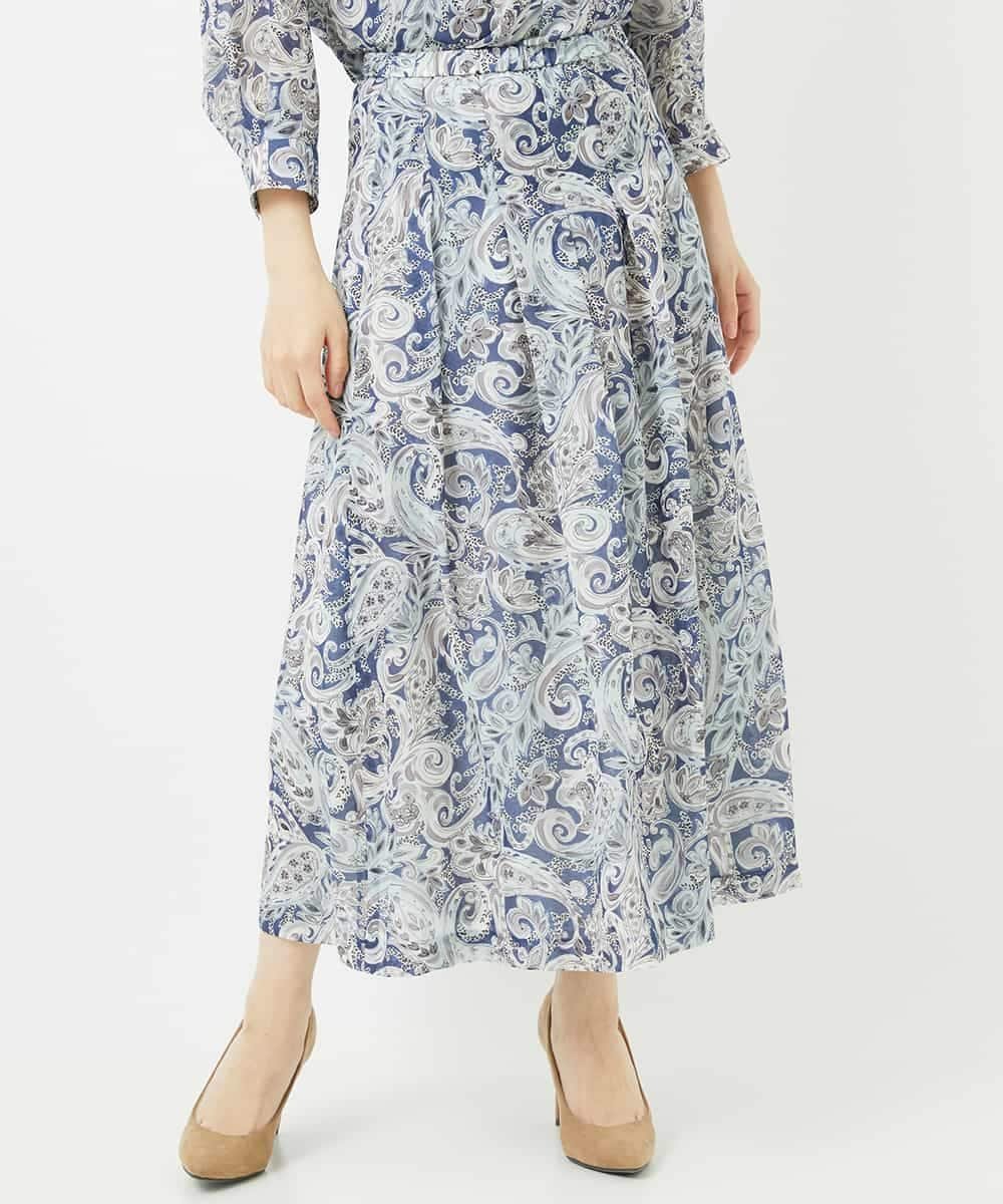 【SALE／50%OFF】CHRISTIAN AUJARD（小さいサイズ） [セットアップ対応]モダン更紗ペイズリースカート メゾンドゥサンク スカート ロング・マキシスカート ブルー【送料無料】