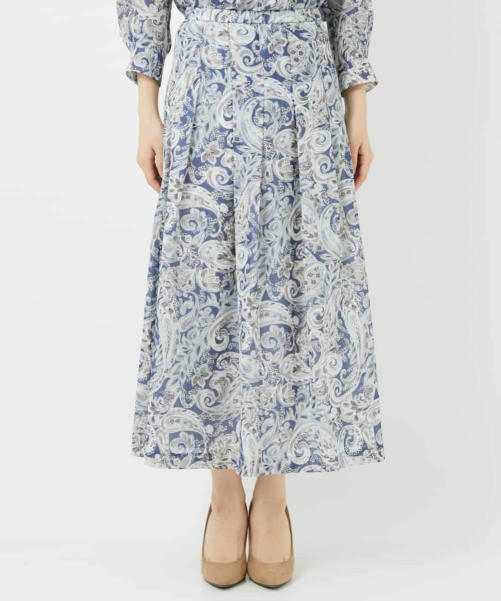 【SALE／50%OFF】CHRISTIAN AUJARD（小さいサイズ） [セットアップ対応]モダン更紗ペイズリースカート メゾンドゥサンク スカート ロング・マキシスカート ブルー【送料無料】