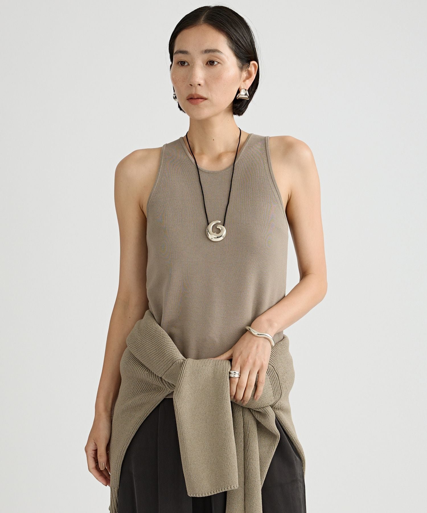 【SALE／30%OFF】Chaos シルクコンアメスリタンク 【セットアップ可】 カオス トップス ニット ブラック グレー【送料無料】