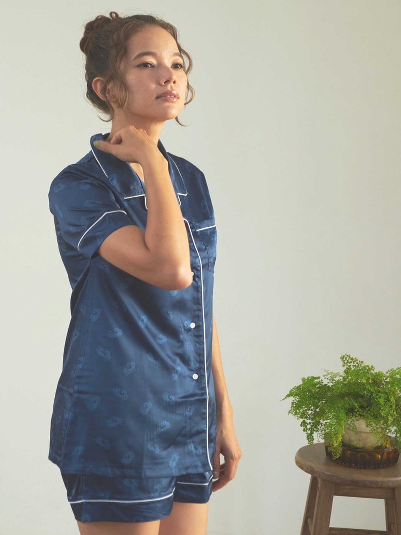 FRUIT OF THE LOOM FRUIT OF THE LOOM/(W)FTL_L_サテンパジャマセット上下 ハンドサイン インナー・ルームウェア パジャマ ピンク ネイビー【送料無料】