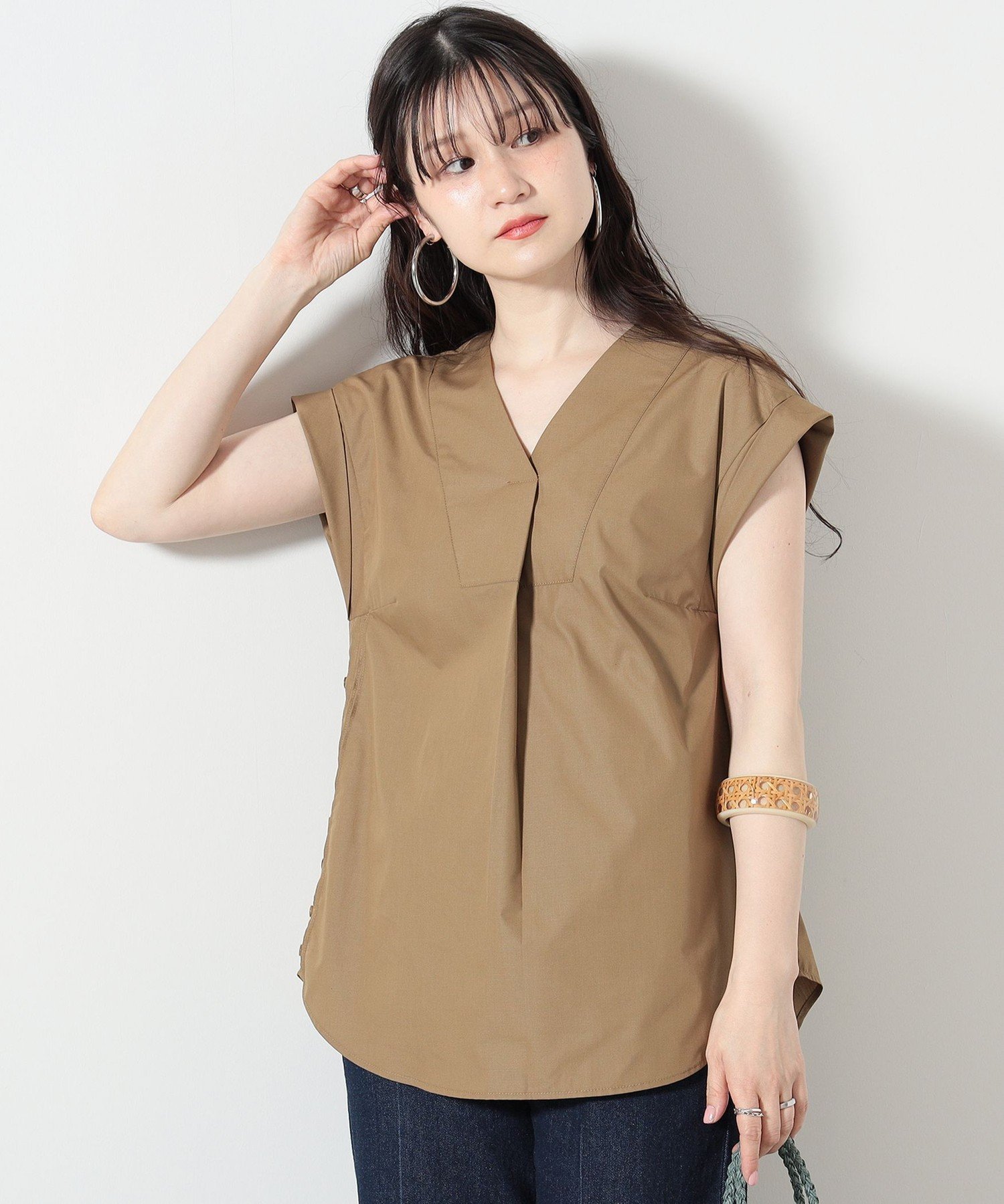 【SALE／50%OFF】BEAMS HEART WOMEN BEAMS HEART / サイドボタン ブラウス ビームス ハート トップス シャツ・ブラウス ブラウン ブラック カーキグリーンのサムネイル