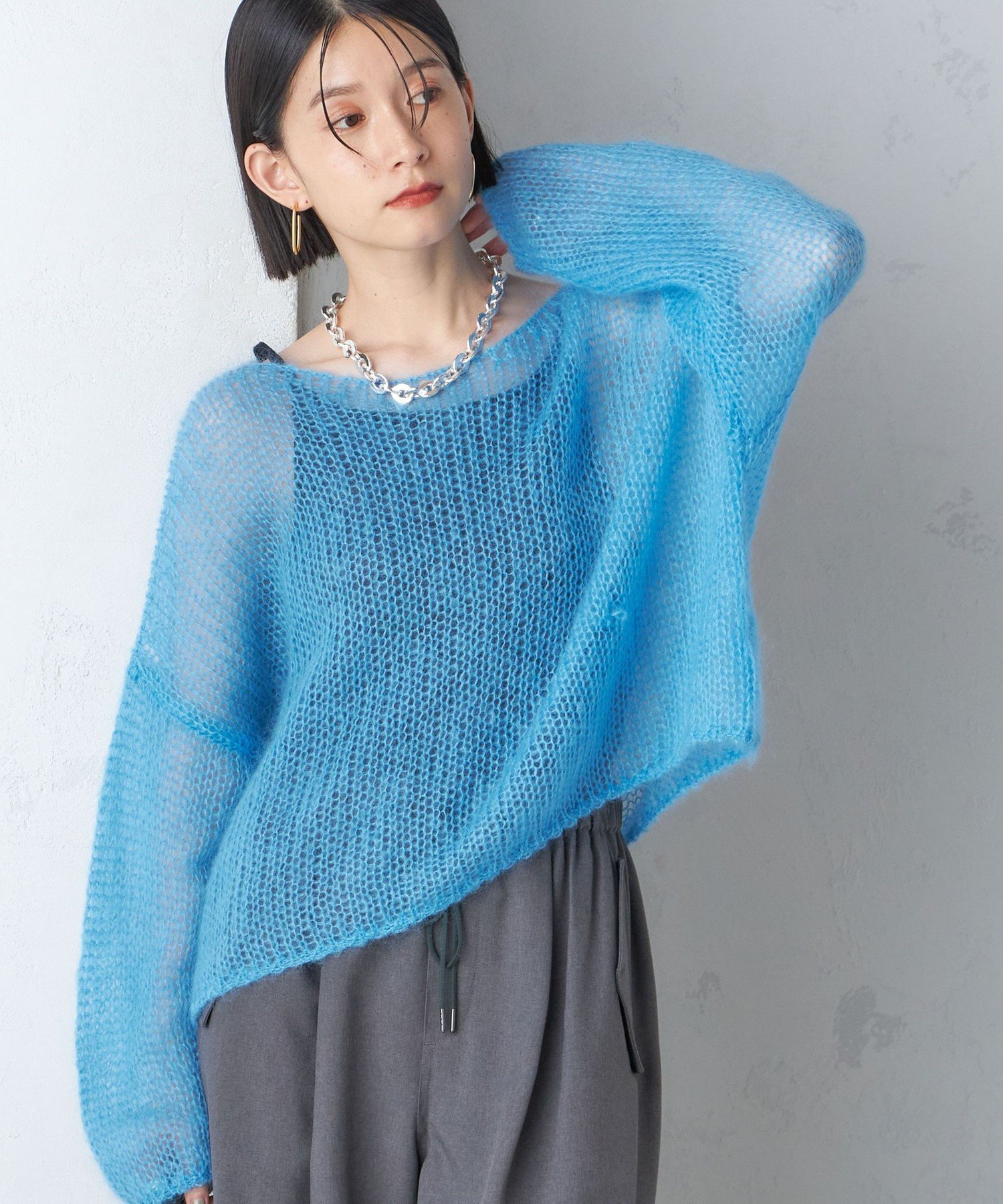 【SALE／40%OFF】SHIPS WOMEN モヘヤ メッシュ プルオーバー シップス トップス ニット ホワイト ブルー グレー【送料無料】のサムネイル