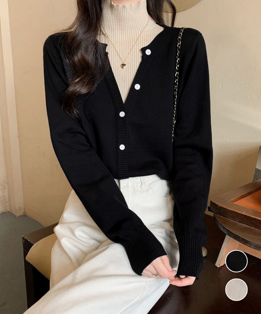 miniministore レイヤード風 ニットトップス ハイネック ミニミニストア トップス ニット ベージュ ブラック