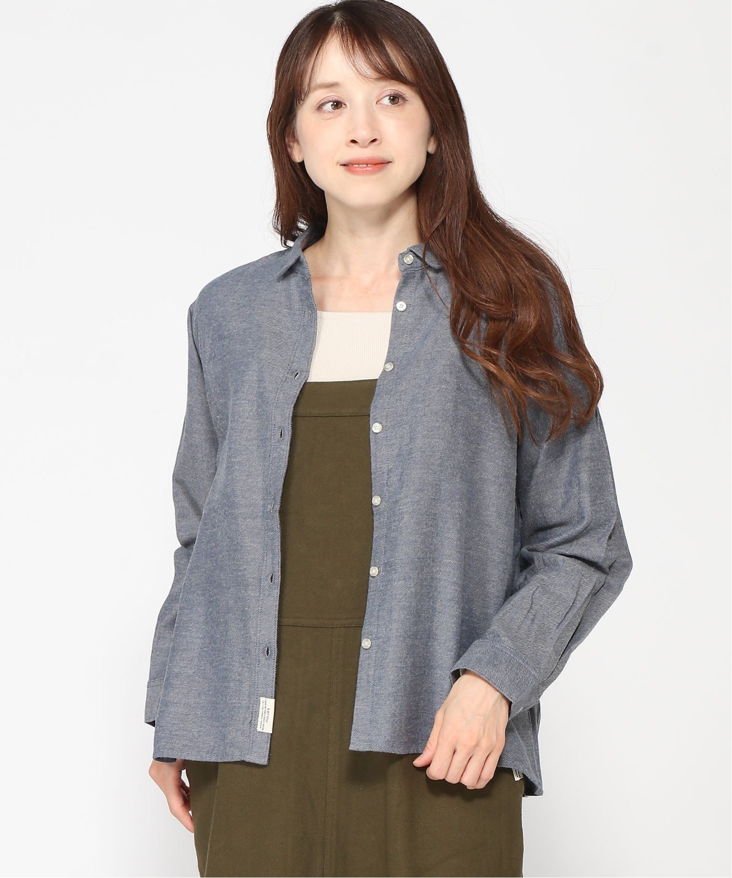 kermu kermu/コットンウールツイルエリツキシャツ ケルム トップス シャツ・ブラウス ベージュ ネイビー グレー