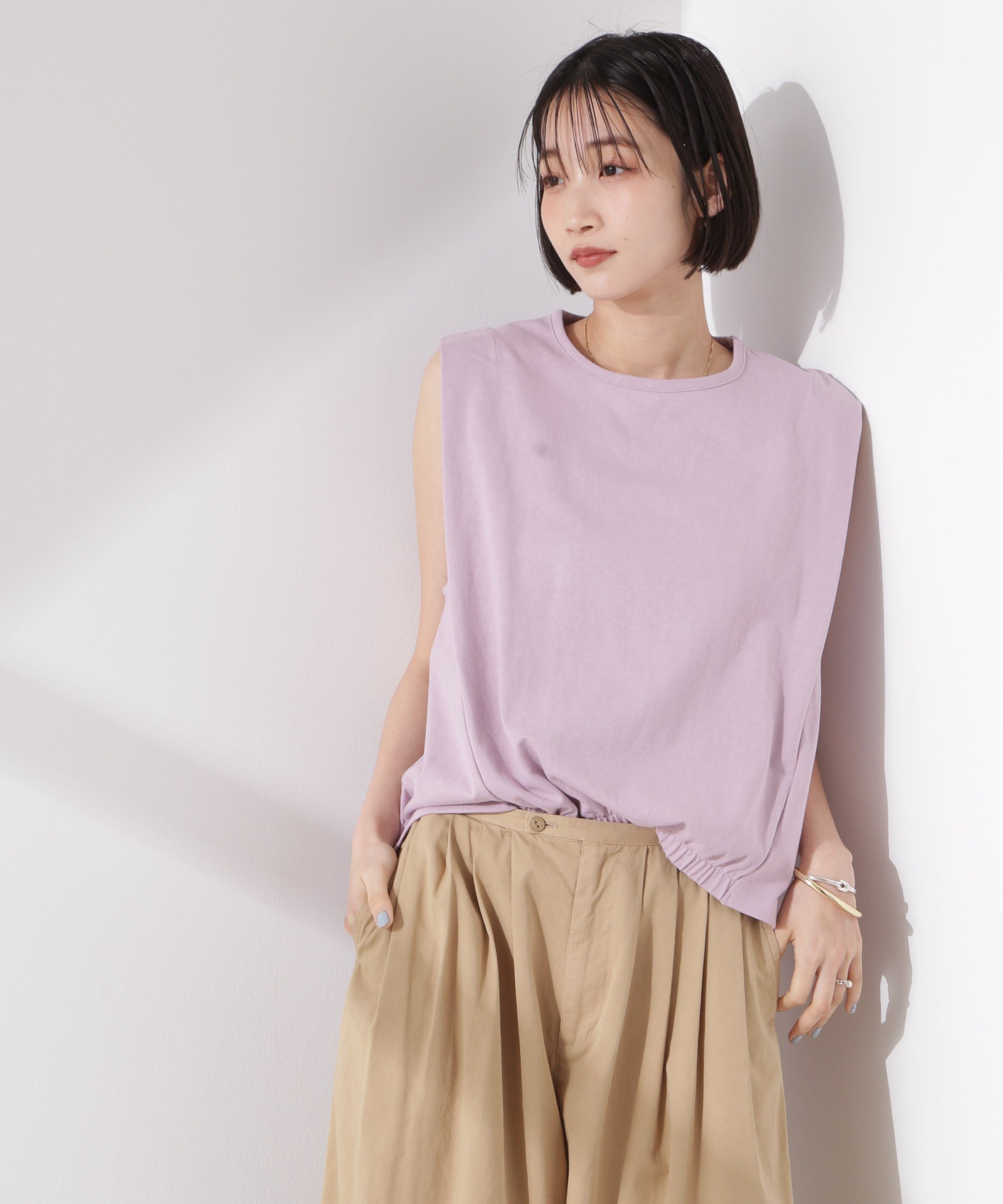 【SALE／60%OFF】NANO universe ドライタッチ天竺フロントギャザーヘムノースリーブトップス ナノユニバース トップス カットソー・Tシャツ ピンク ホワイト グレー stylife-15090548 Rakuten Fashion サンプル画像3