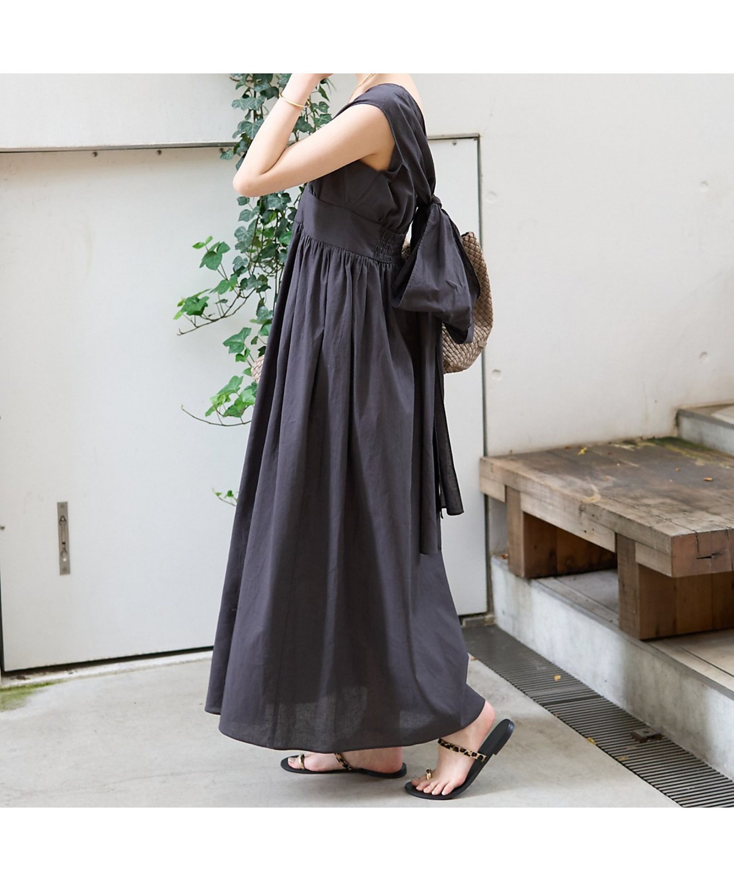Rouge vif la cle 麻混3WAYウエストリボンワンピース ルージュ・ヴィフ ラクレ ワンピース・ドレス シャツワンピース ブルー ブラック【送料無料】