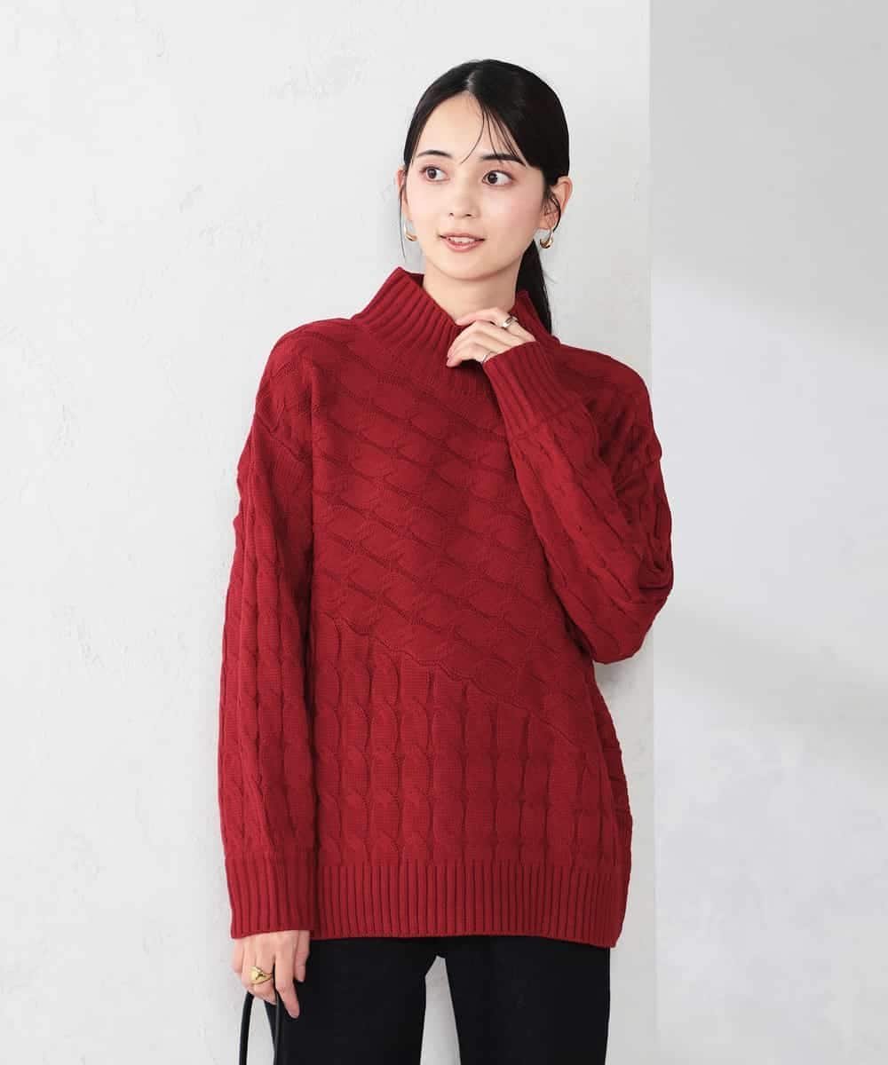 【SALE／37%OFF】a.v.v ケーブル編みバイアスデザインニット アー・ヴェ・ヴェ トップス ニット レッド ホワイト