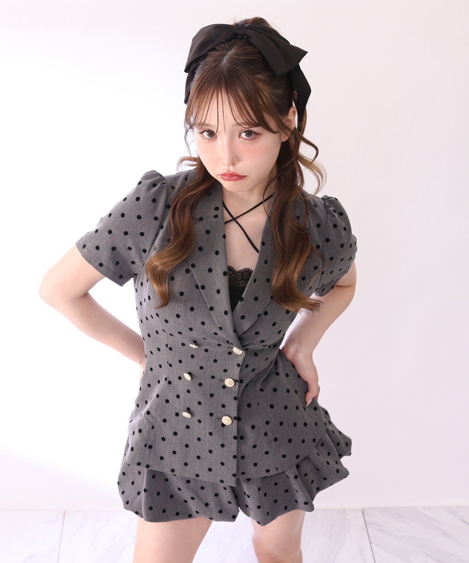 【SALE／10%OFF】one after another NICE CLAUP 【セットアップ可能】レースアップ半袖ペプラムジャケット/SMサイズ ワンアフターアナザー ナイスクラップ ジャケット・アウター その他のジャケット・アウター グレー ブルー【送料無料】（楽天・Rakuten Fashion）