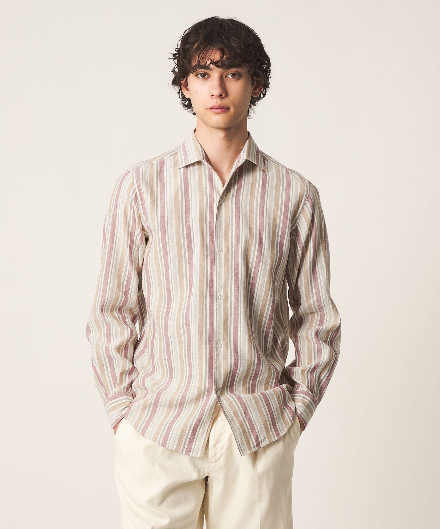 【SALE／50%OFF】UNITED ARROWS リネン/コットン ストライプ オープンカラーシャツ ユナイテッドアローズ トップス シャツ・ブラウス オレンジ【送料無料】