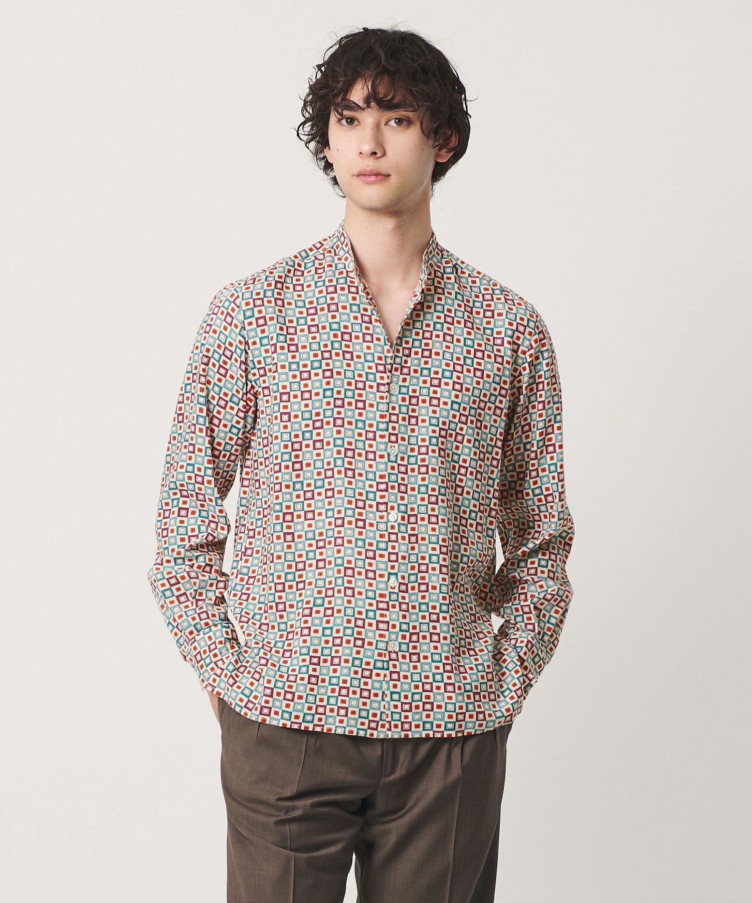 【SALE／50%OFF】UNITED ARROWS ジオメトリック プリント バンドカラーシャツ ユナイテッドアローズ トップス シャツ・ブラウス【送料無料】