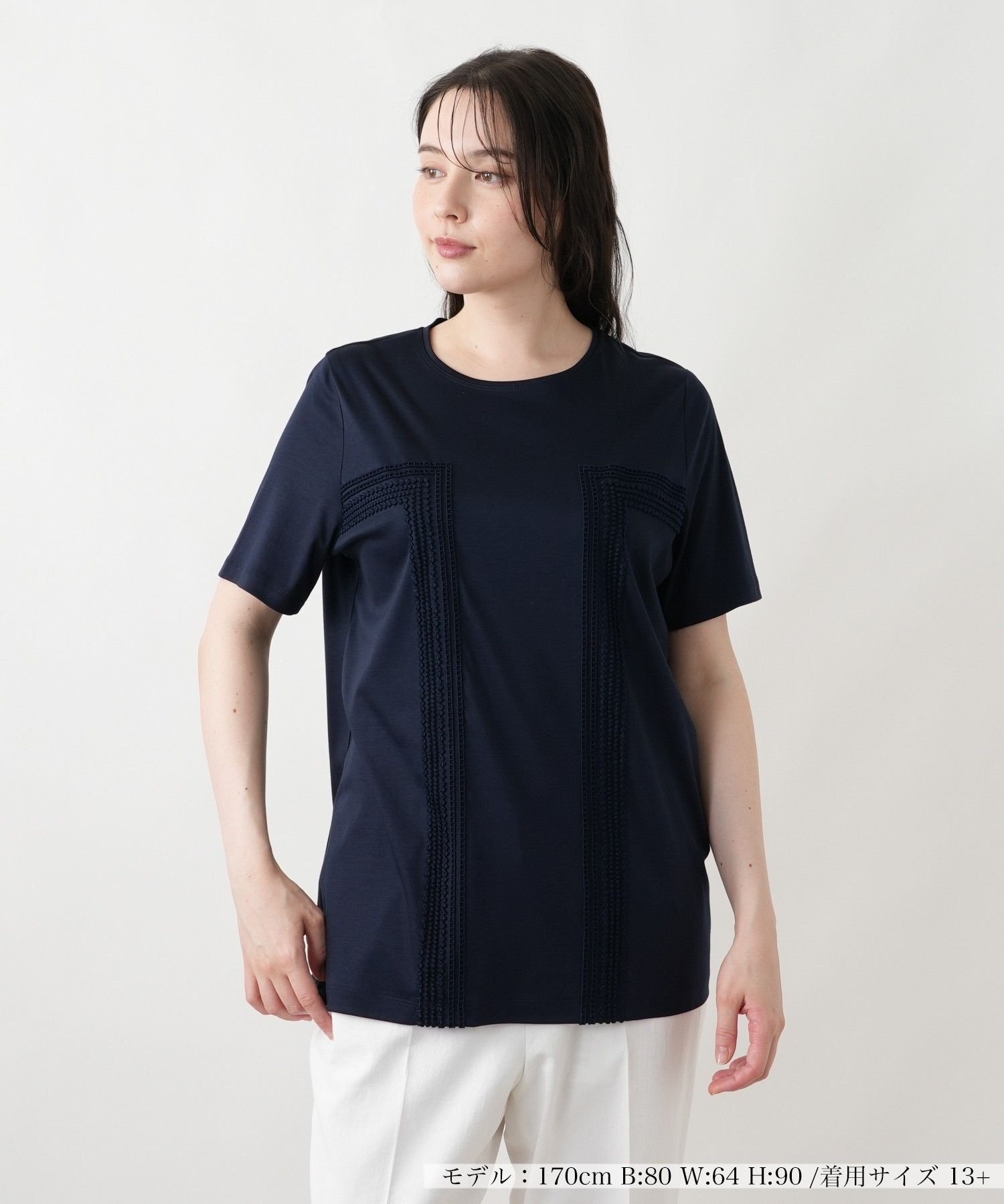 Leilian PLUS HOUSE 【店頭人気】Tシャツ レリアン プラスハウス トップス カットソー・Tシャツ ブラック ホワイト オレンジ ネイビー