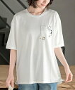 rps ポケットキャットワッフル切替T アールピーエス トップス カットソー・Tシャツ グレー ホワイト ブルー