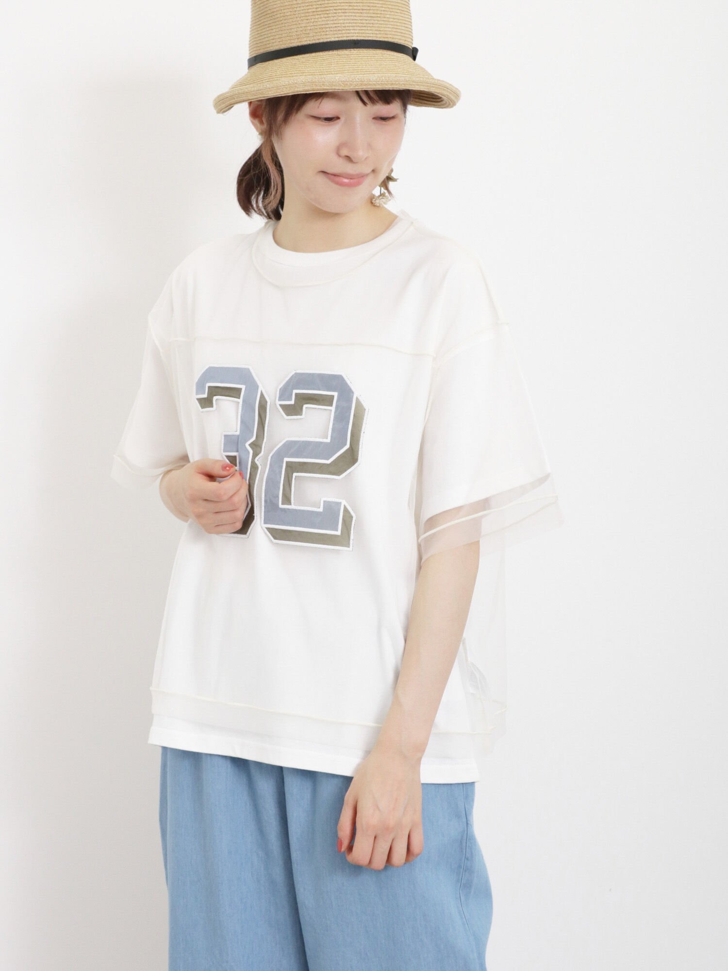 サマンサモスモス 服 レディース Samansa Mos2 2枚セットナンバリングシアーTシャツ サマンサモスモス トップス カットソー・Tシャツ ホワイト カーキ ブルー グレー【送料無料】