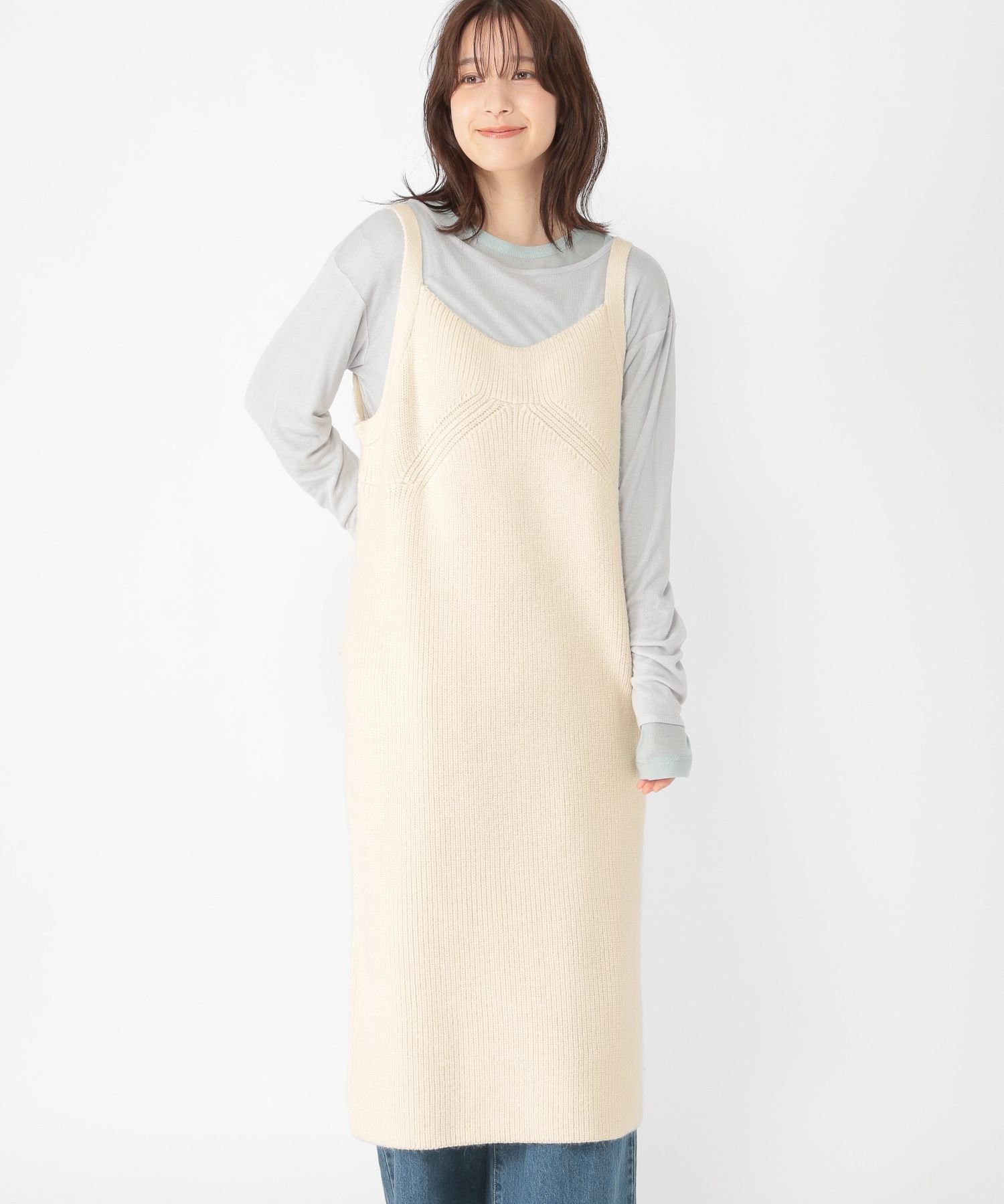 studio CLIP 5ゲージニットキャミワンピース スタディオクリップ ワンピース・ドレス ワンピース ホワ..