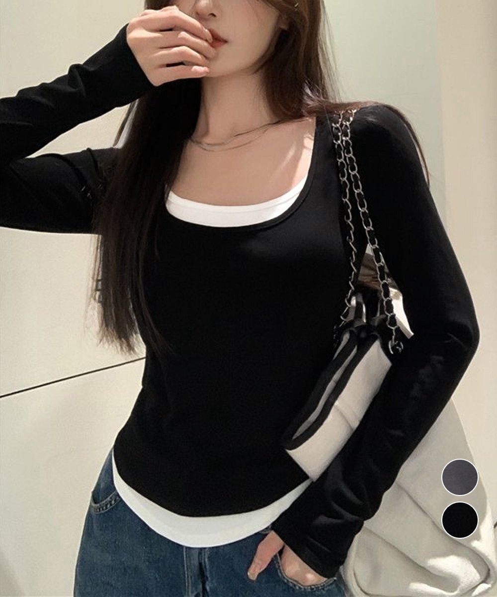 miniministore 長袖Tシャツ フェイクレイヤード 着やせ ミニミニストア トップス カットソー・Tシャツ ブラック