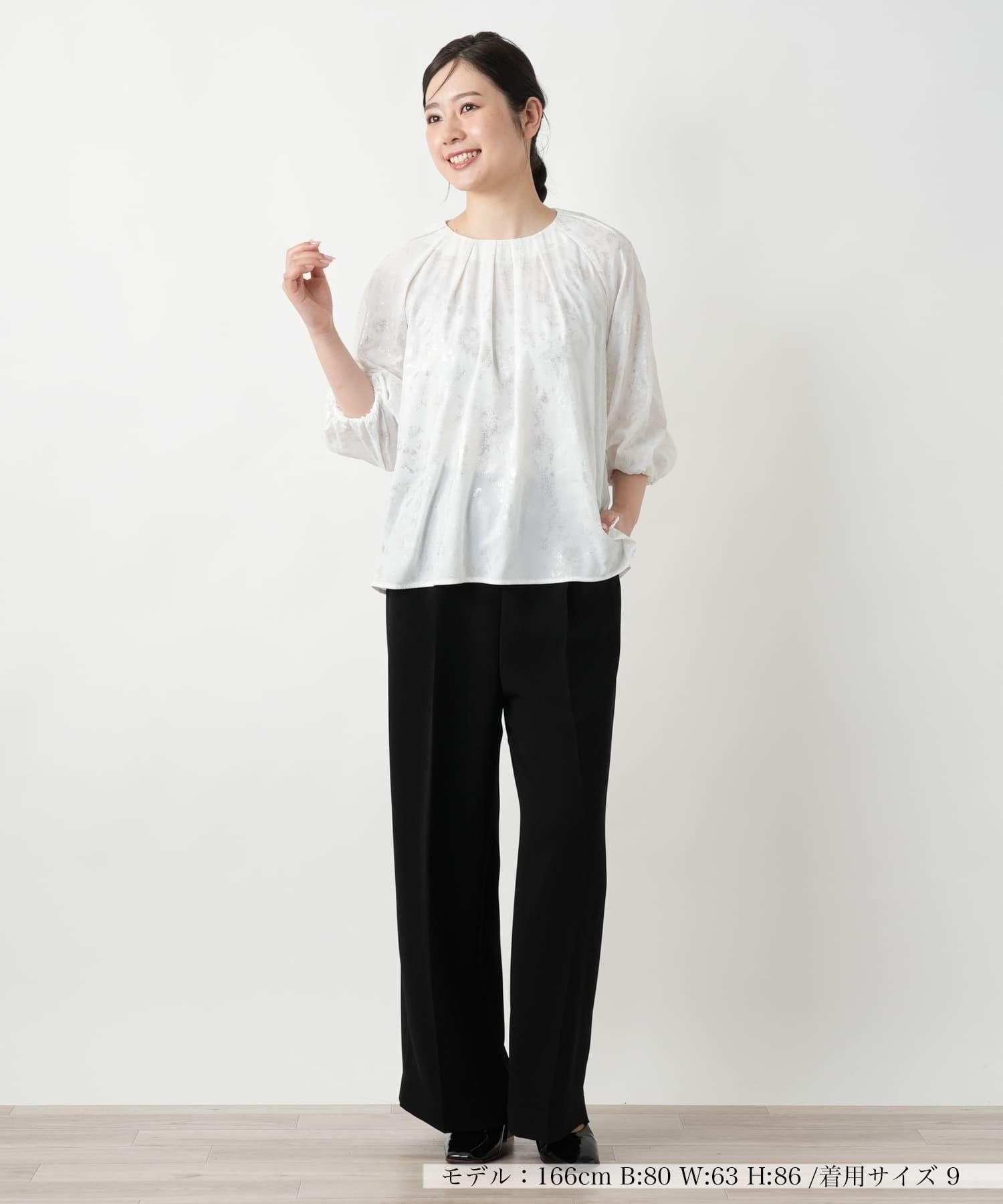 Leilian 【店舗人気】タックブラウス レリアン トップス シャツ・ブラウス ホワイト