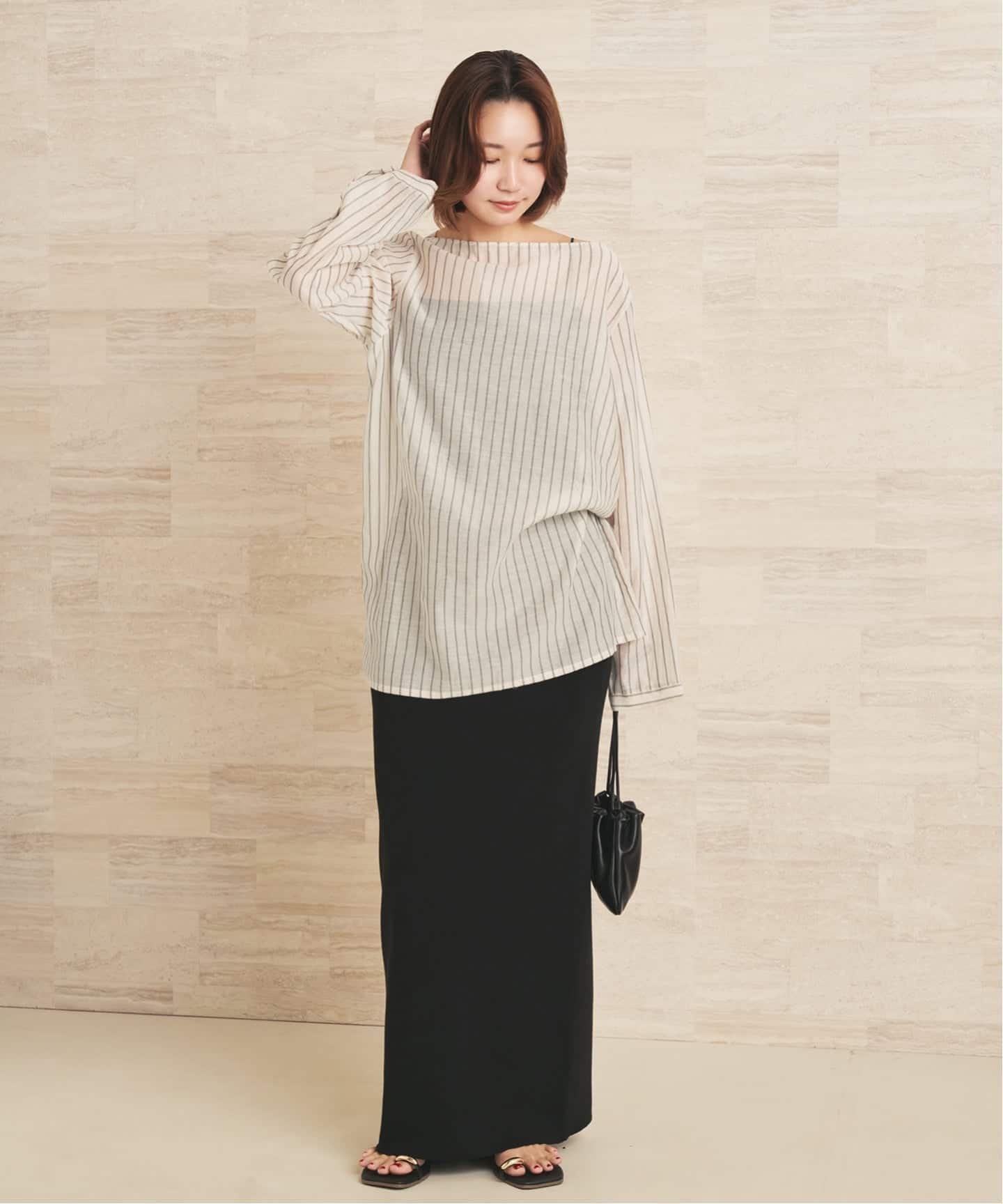 plage Silk mix stripe T ブラウス プラージュ トップス シャツ・ブラウス ベージュ