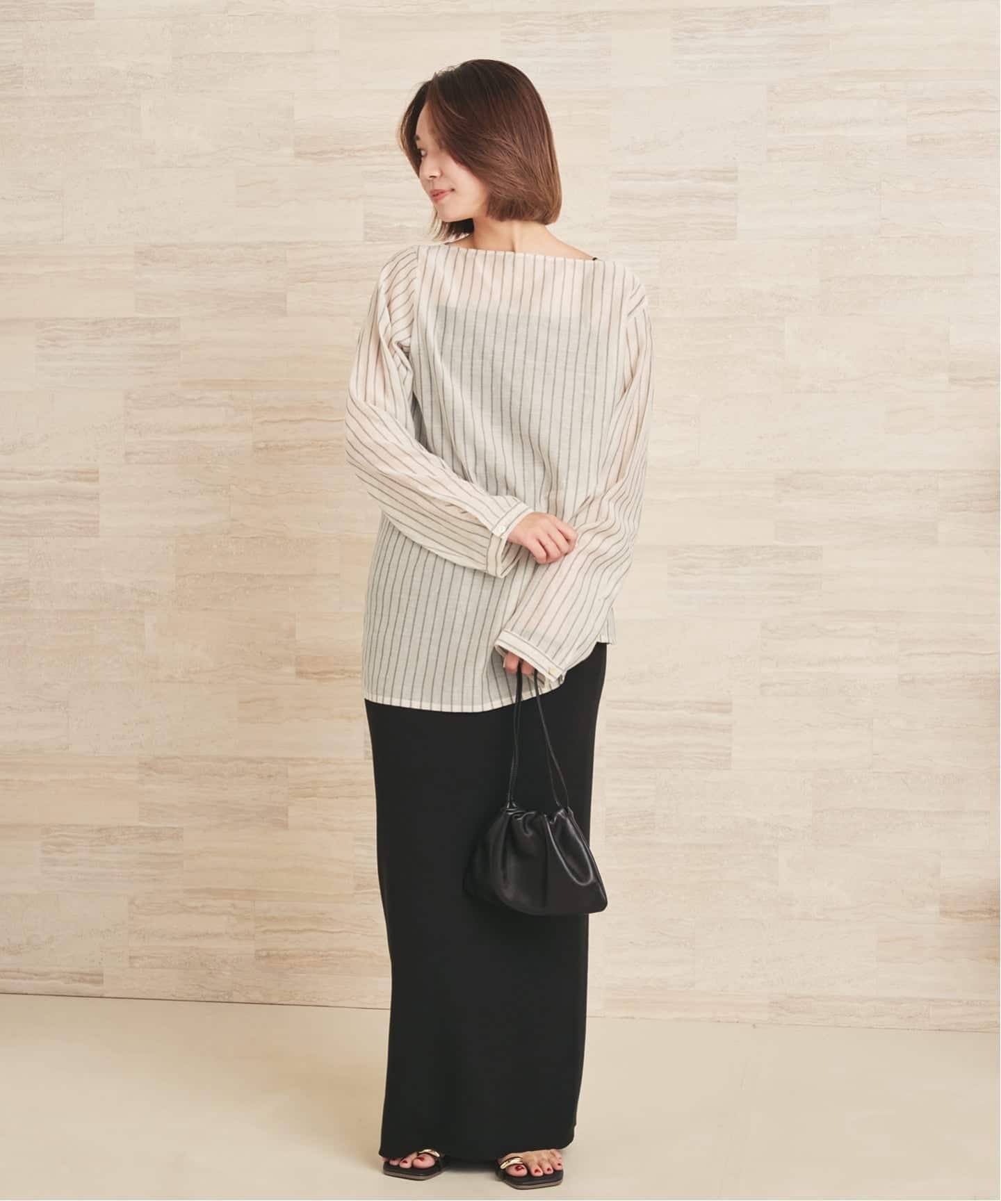 plage Silk mix stripe T ブラウス プラージュ トップス シャツ・ブラウス ベージュ