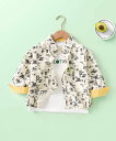 aimoha KIDS 【aimoha-KIDS-】総柄プリントロールアップキッズシャツ アイモハ トップス シャツ・ブラウス ブラウン ブラック グリーン