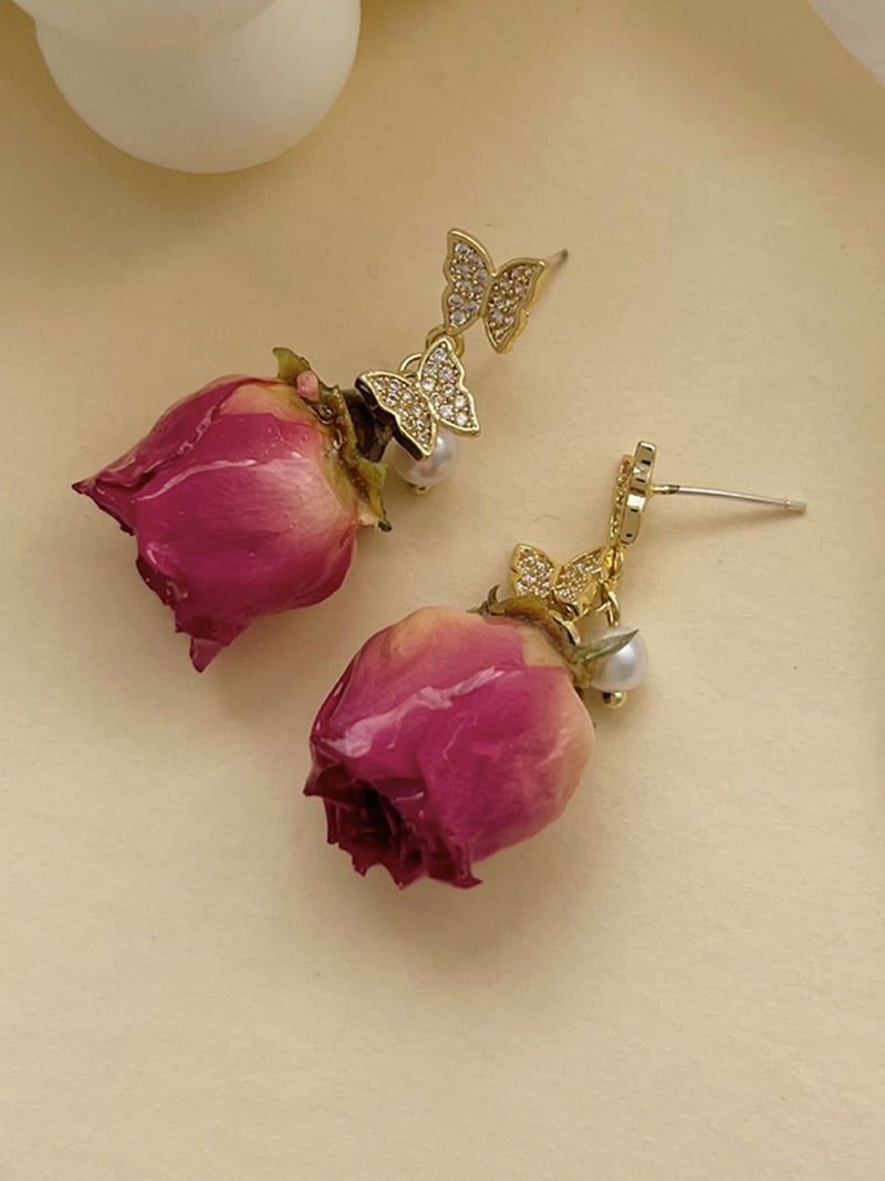 【SALE／33%OFF】Coo+i Coo+i/(W)リアルローズドライフラワー風バタフライピアス スレンダー アクセサリー・腕時計 ピアス ピンク
