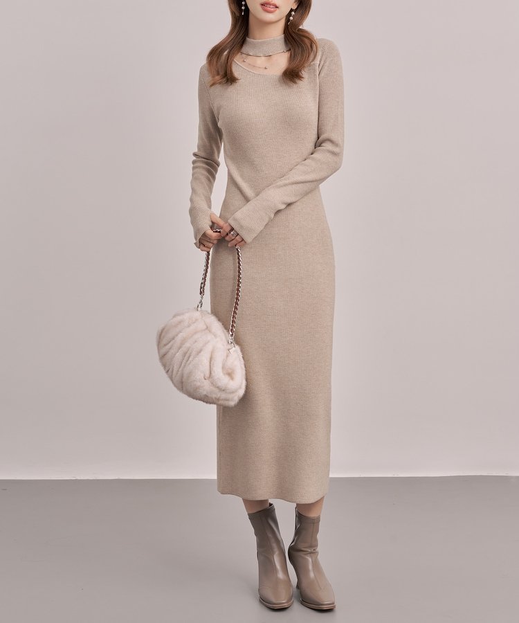 【SALE／30%OFF】SAISON DE PAPILLON チョーカーネックニットロングワンピース セゾン・ド・パピヨン ..