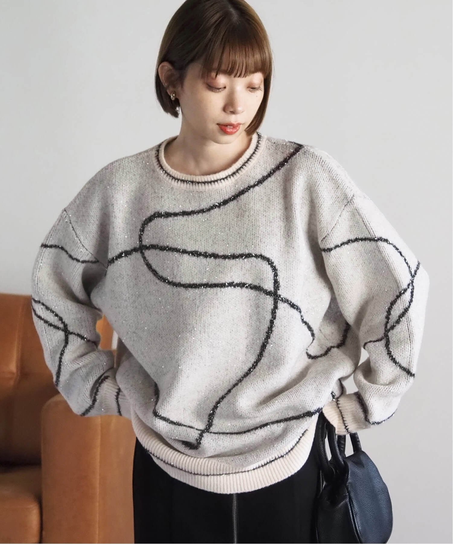 tiptop tiptop/ラメフェザーモールBIGプルオーバー ティップトッププラスポケット トップス ニット グレー ホワイト【送料無料】