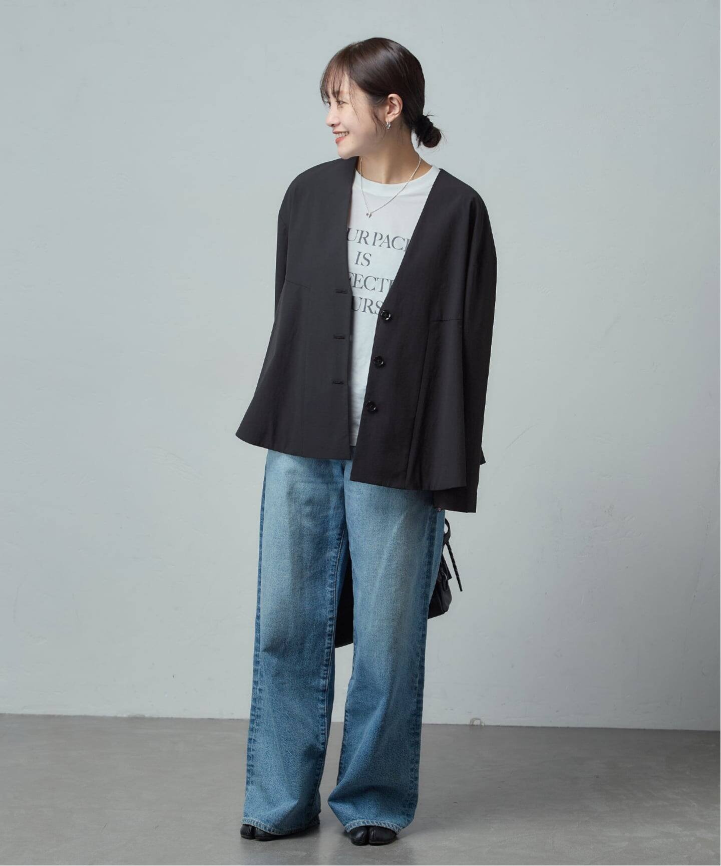 JOURNAL STANDARD リネンナイロンストレッチフレアジャケット ジャーナル スタンダード ジャケット・アウター ノーカラージャケット ベージュ ブラック