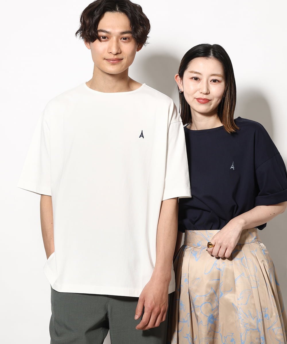 楽天Rakuten Fashiona.v.v 【大人気商品/ユニセックス】エッフェル塔刺繍ボートネックTシャツ アー・ヴェ・ヴェ トップス カットソー・Tシャツ ホワイト ネイビー グレー