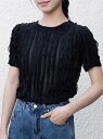 【SALE/20%OFF】Doux Belle シアーフリル Tシャツ ラウンドネック ドゥー・ベル トップス その他のトップス ブラック ホワイト