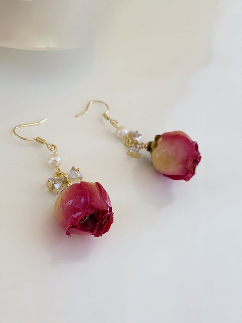 Coo+i/(W)リアルローズドライフラワー風リボンピアス スレンダー アクセサリー・腕時計 ピアス ピンク