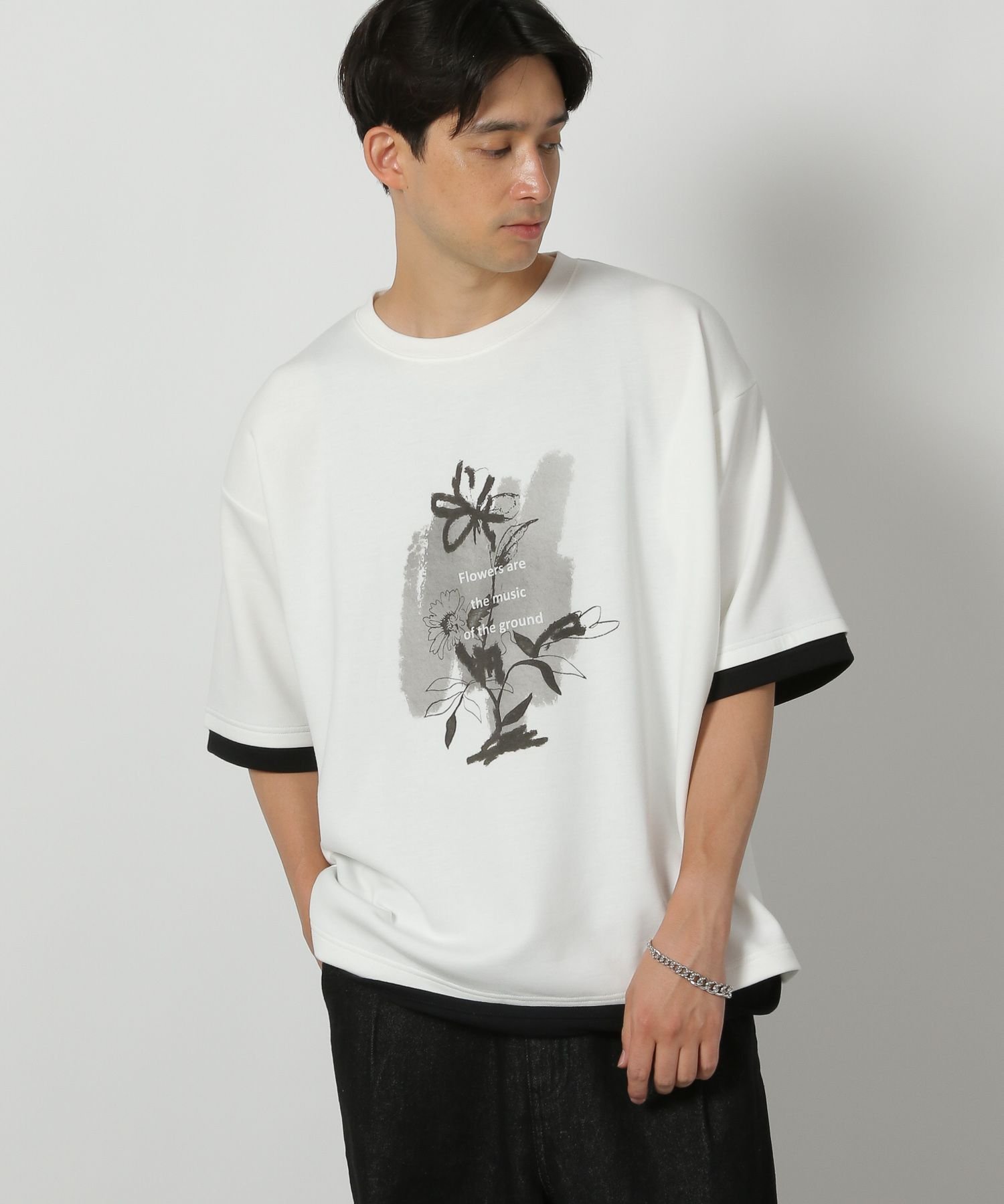 LAKOLE グラフィックレイヤードTEE ラコレ トップス カットソー・Tシャツ パープル ホワイト ブラック