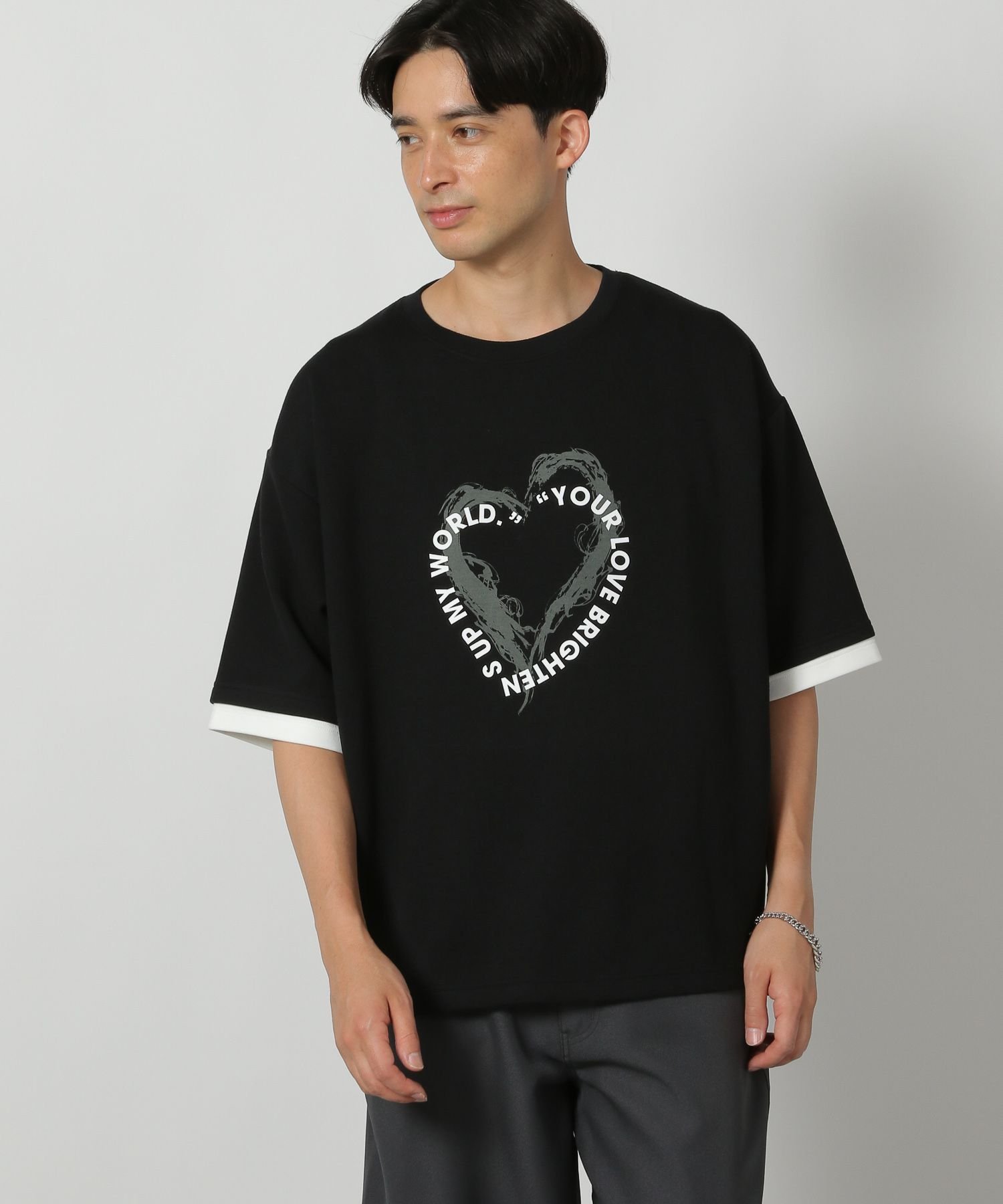 LAKOLE グラフィックレイヤードTEE ラコレ トップス カットソー・Tシャツ パープル ホワイト ブラック