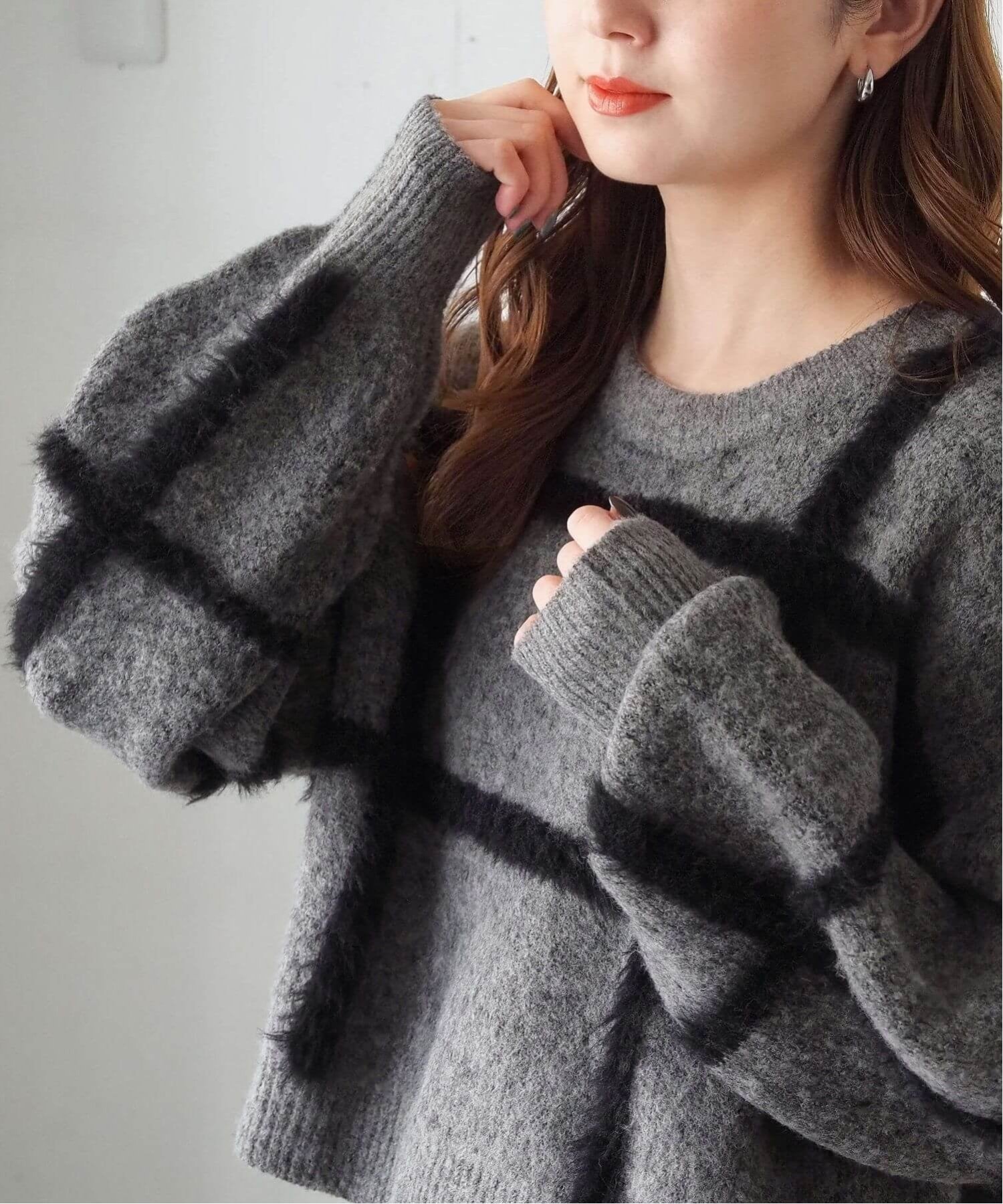 tiptop tiptop/フェザーチェックプルオーバー ティップトッププラスポケット トップス ニット ブラウン グレー ホワイト【送料無料】