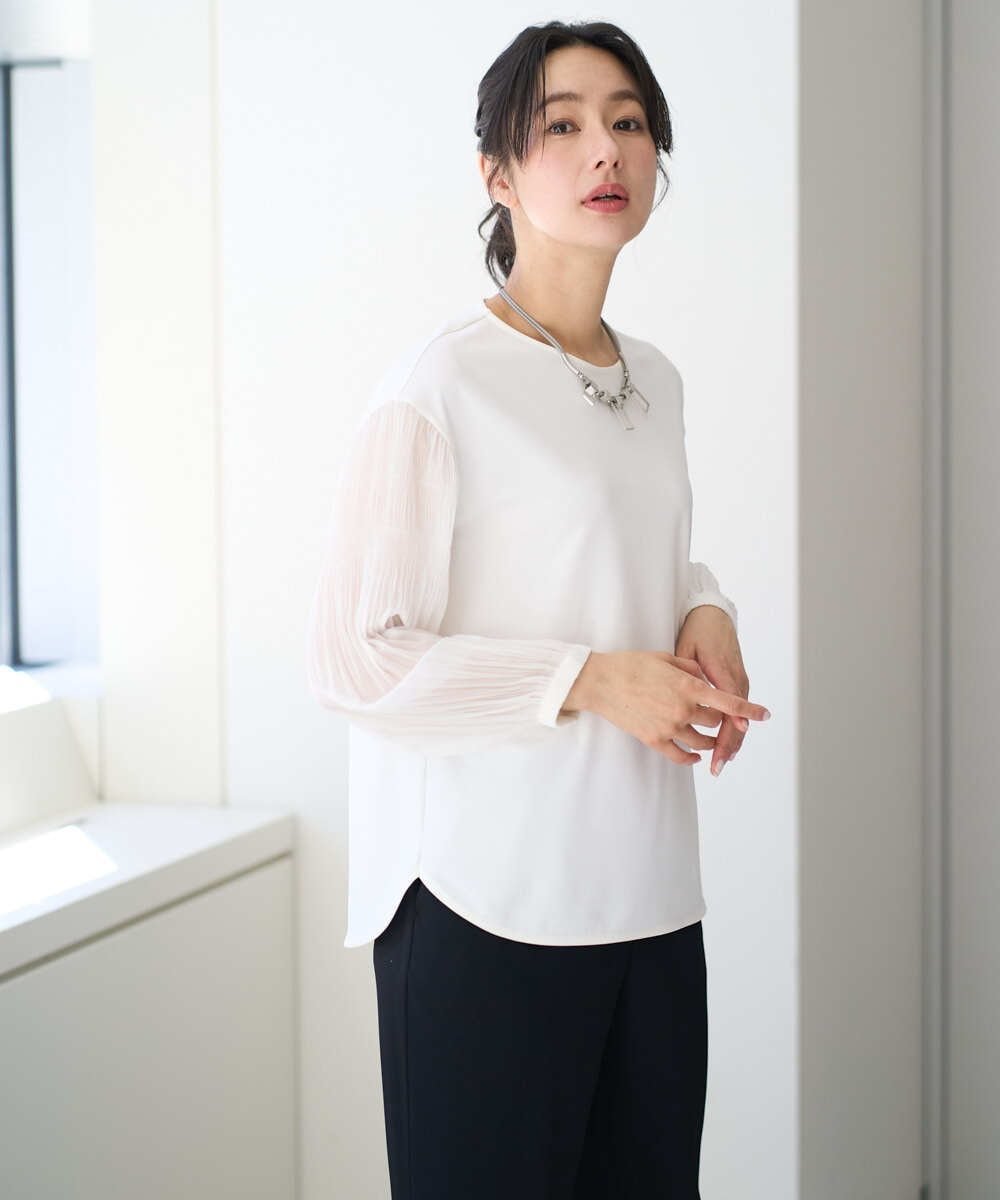 プリーツスリーブジャージープルオーバー ジョルジュ・レッシュ トップス カットソー・Tシャツ ブラック ホワイト