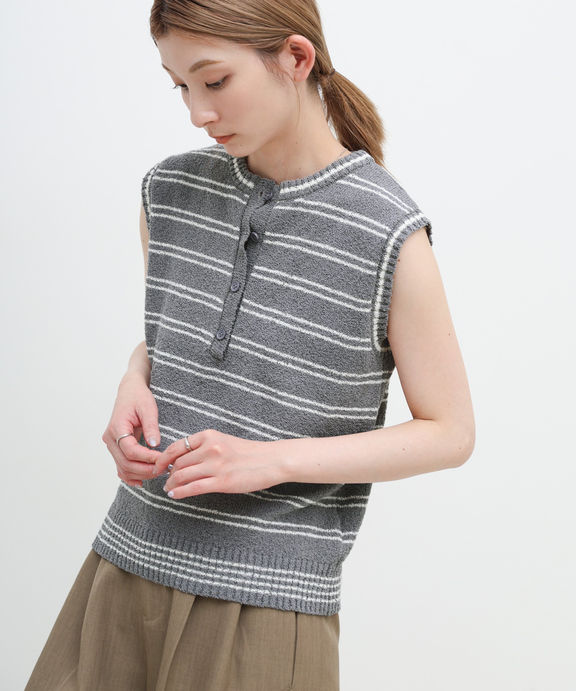【SALE／30%OFF】SELECT MOCA サマーニットブークレボーダーノースリーブトップス セレクトモカ トップス ニット