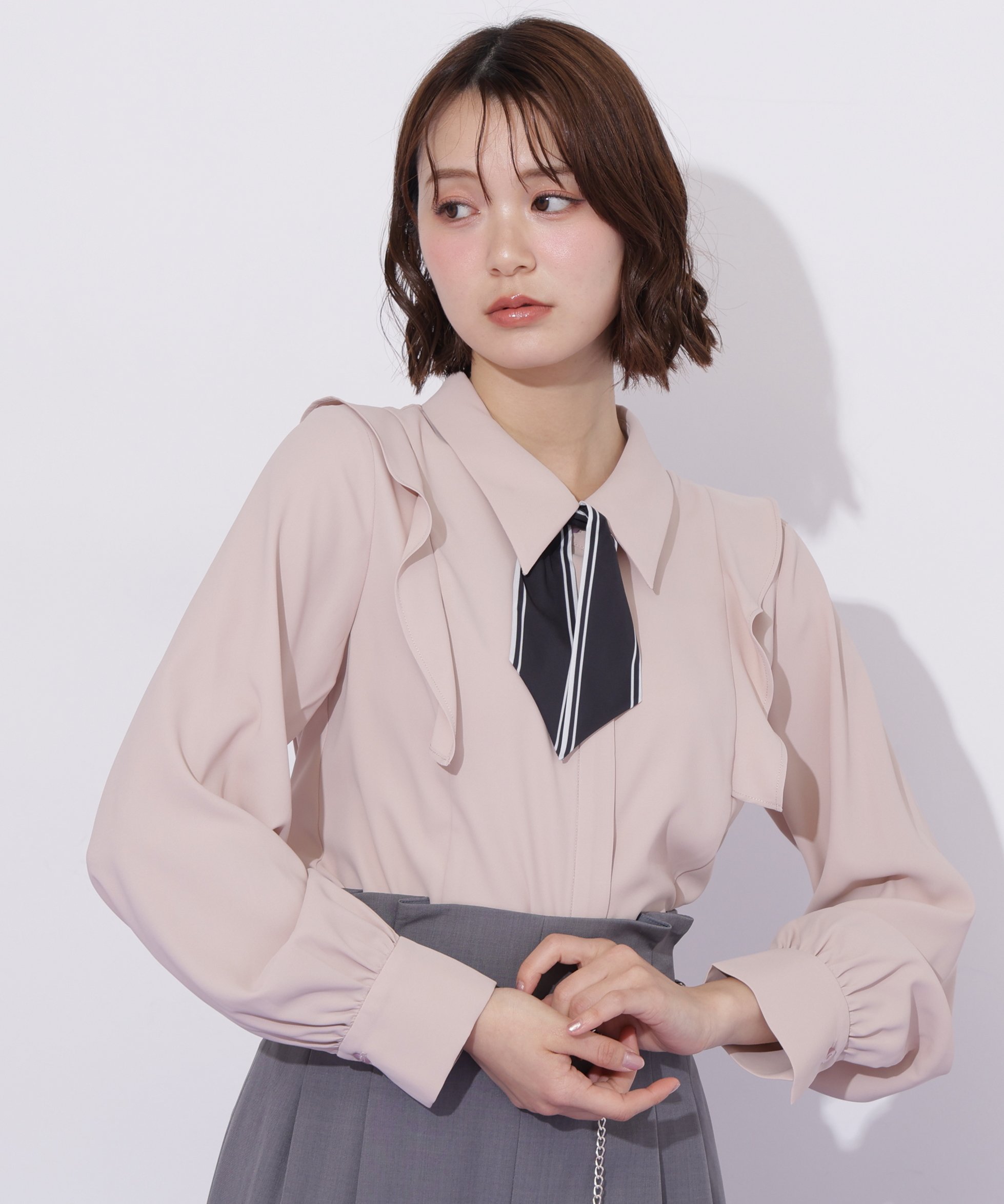 JILL by JILL STUART スカーフ付きブラウス ジル バイ ジル スチュアート トップス シャツ・ブラウス ブルー ホワイト ピンク